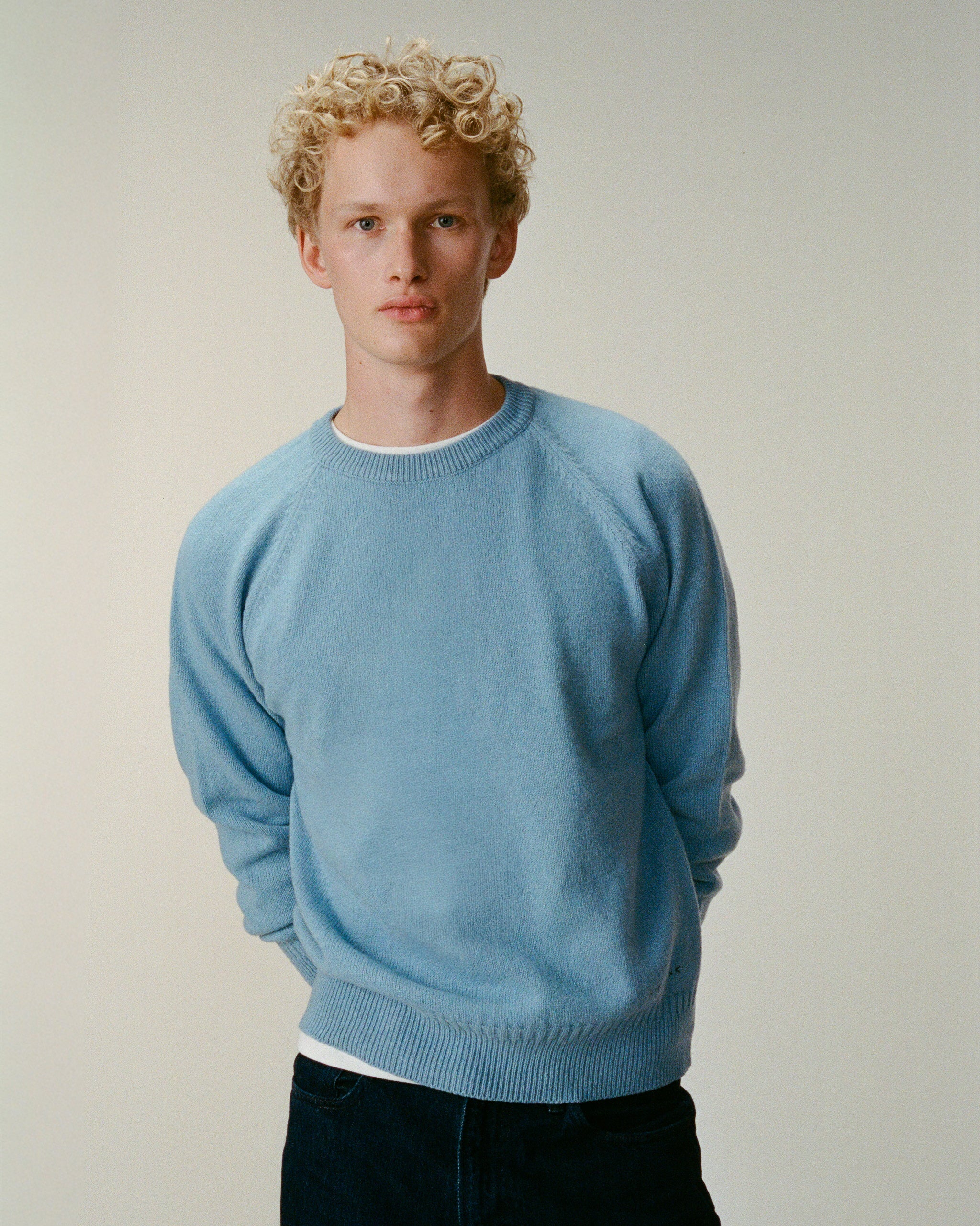 Col rond en cachemire bleu Nina homme
