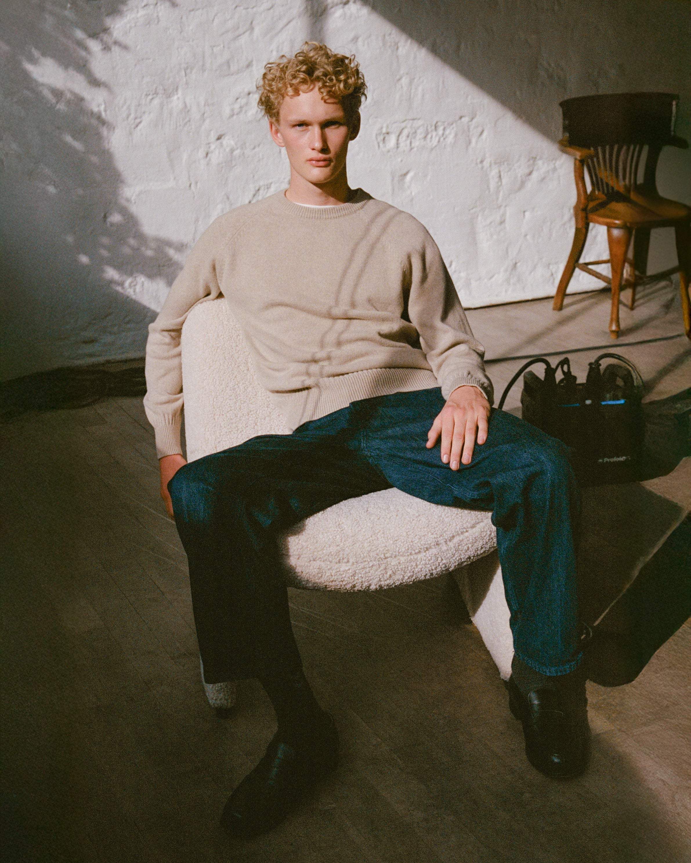 Pull col rond en cachemire Sable Homme - Tricot