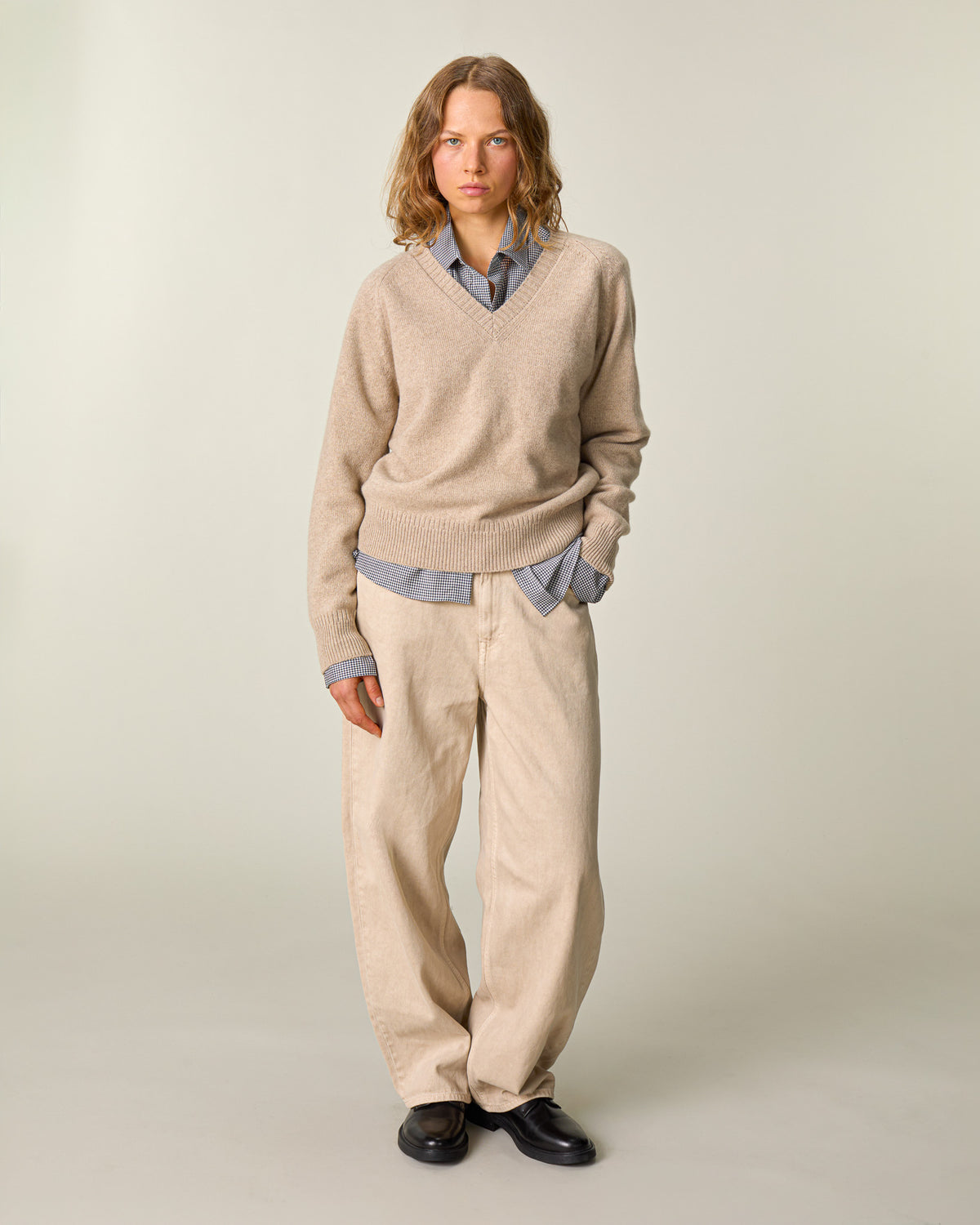 Col V en cachemire Sable Femme
