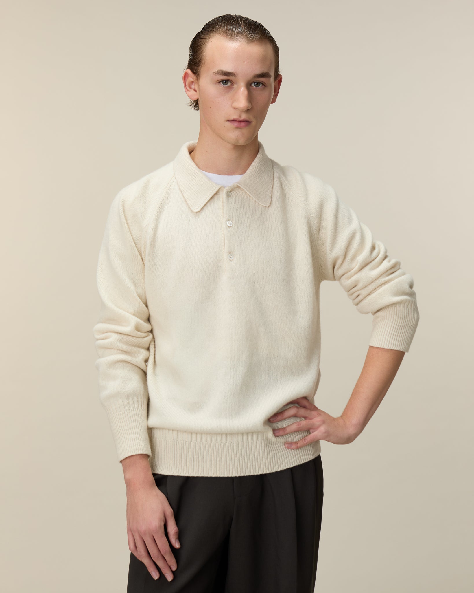 Men's off-white cashmere polo