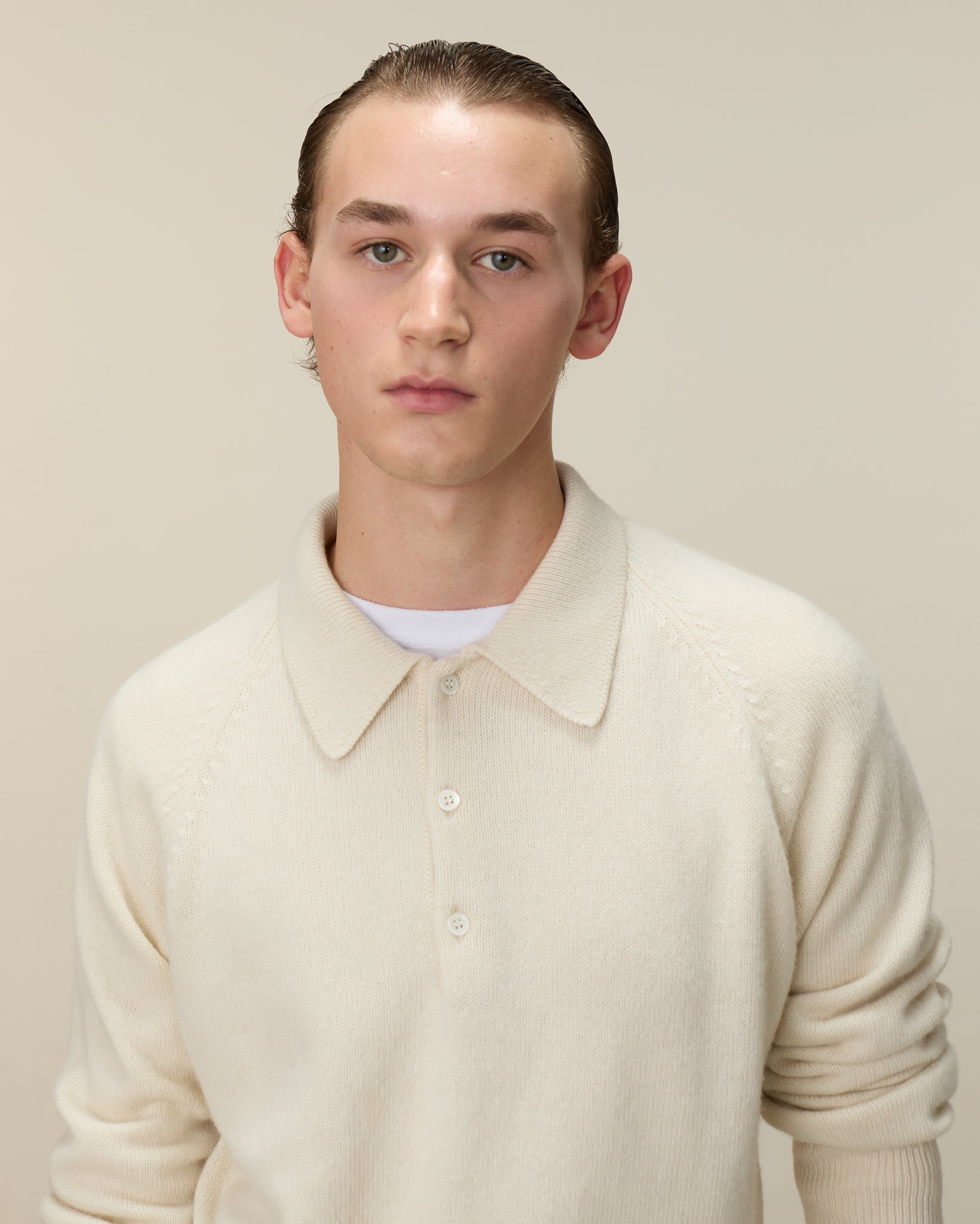 Men's off-white cashmere polo