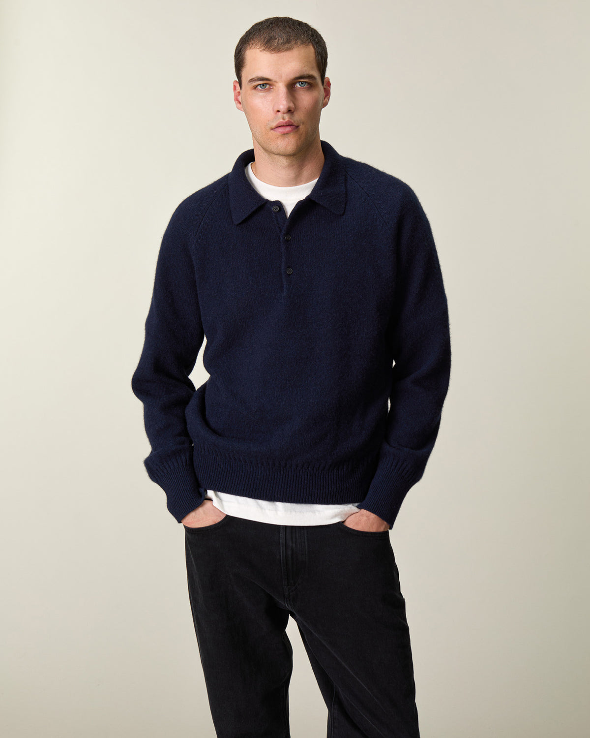 Men's dark navy cashmere polo shirt
