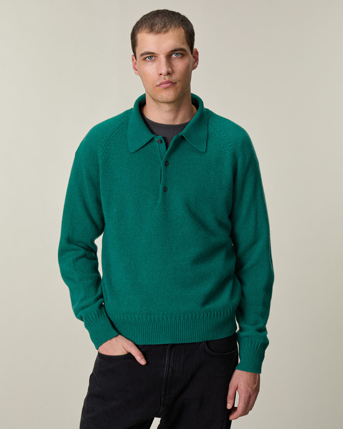 Men's Bottle Green Cashmere Polo Shirt