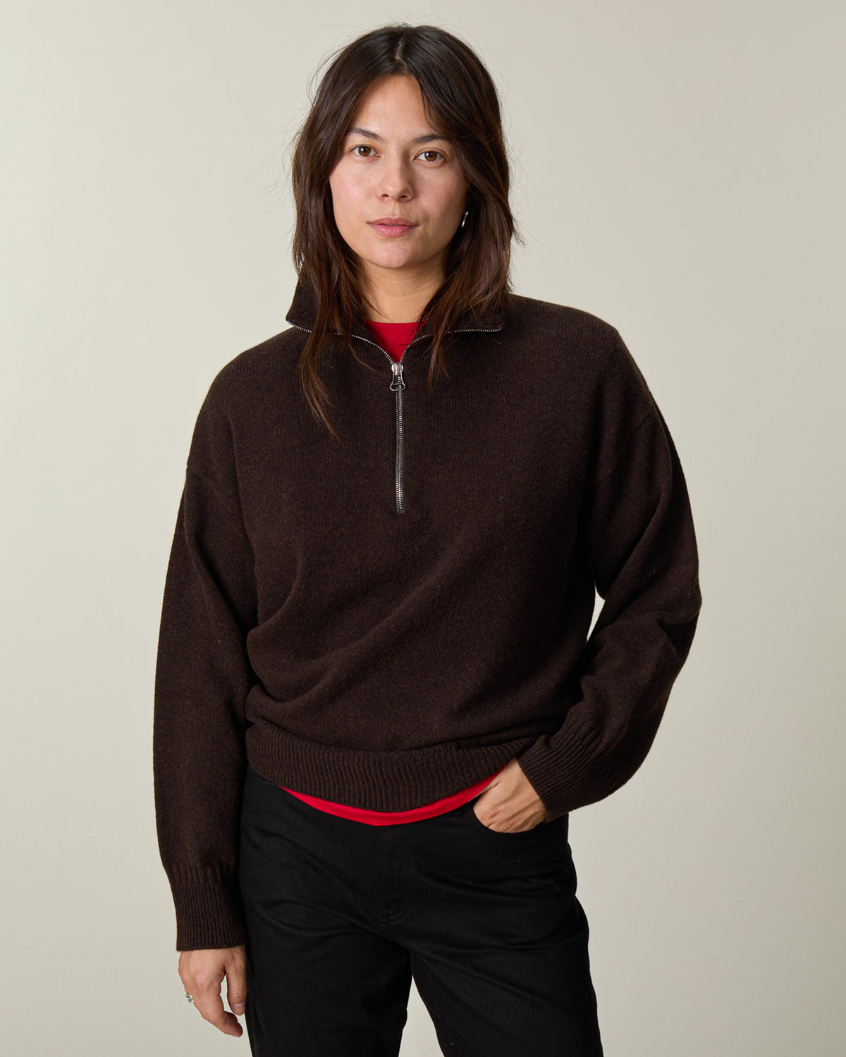 Oversized Zip Sweater Brown Women