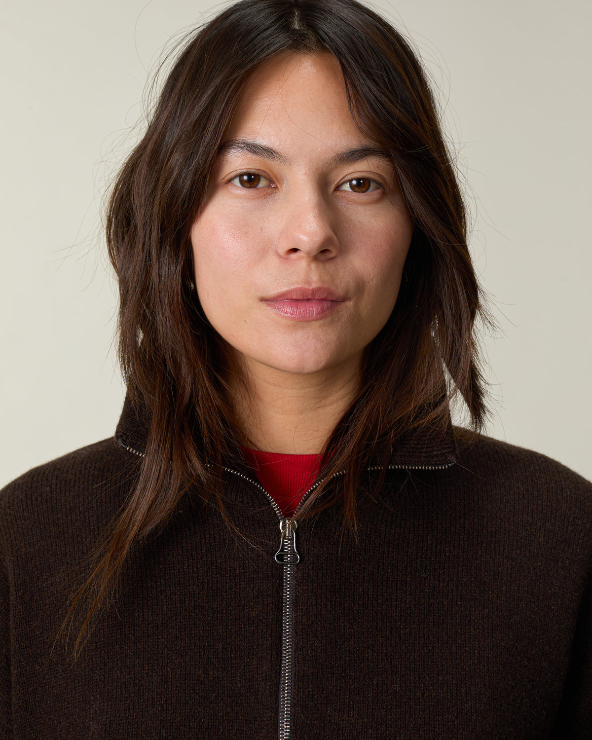 Oversized Zip Sweater Brown Women