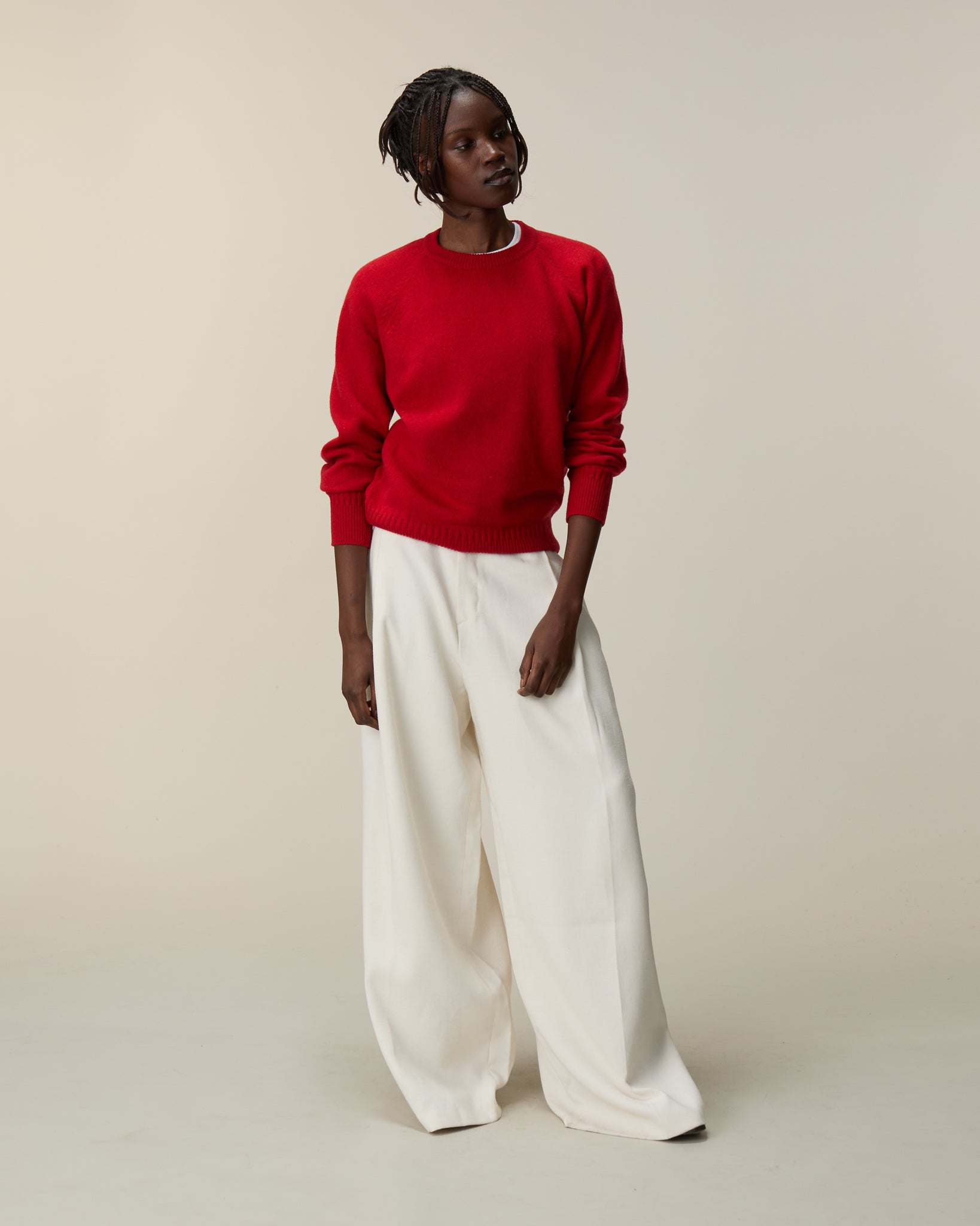 Pull col rond en cachemire Rouge Femme Tricot