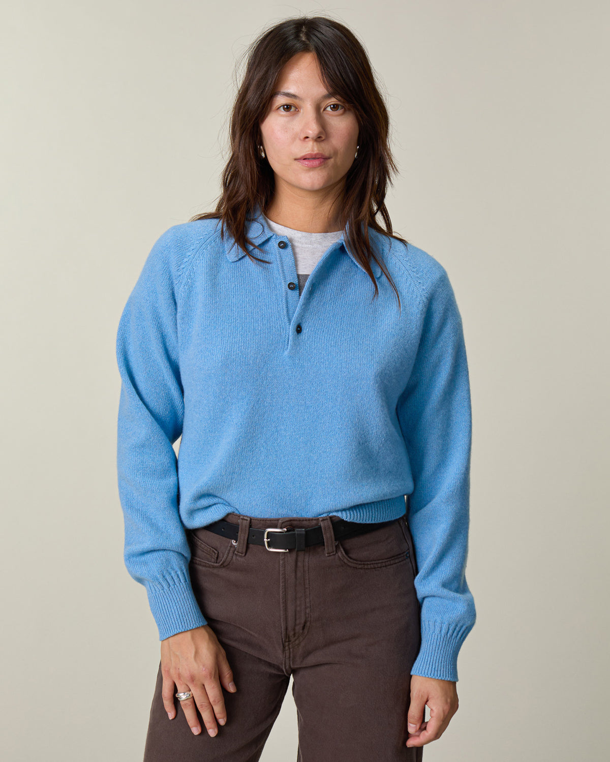 Women's cashmere polo in Nina's blue