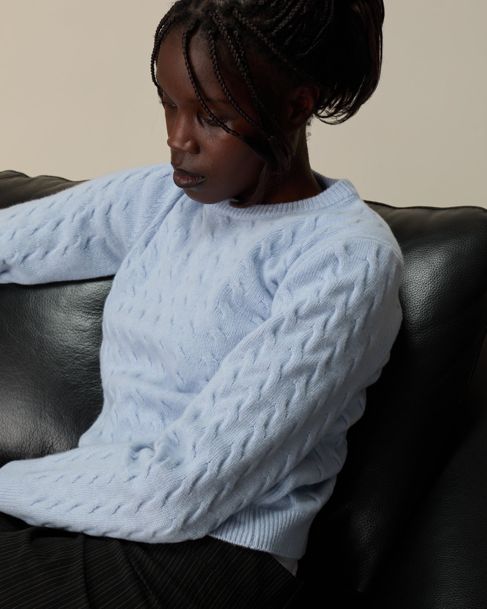 Women’s Mini Cable Knit Sweater in Sky Blue