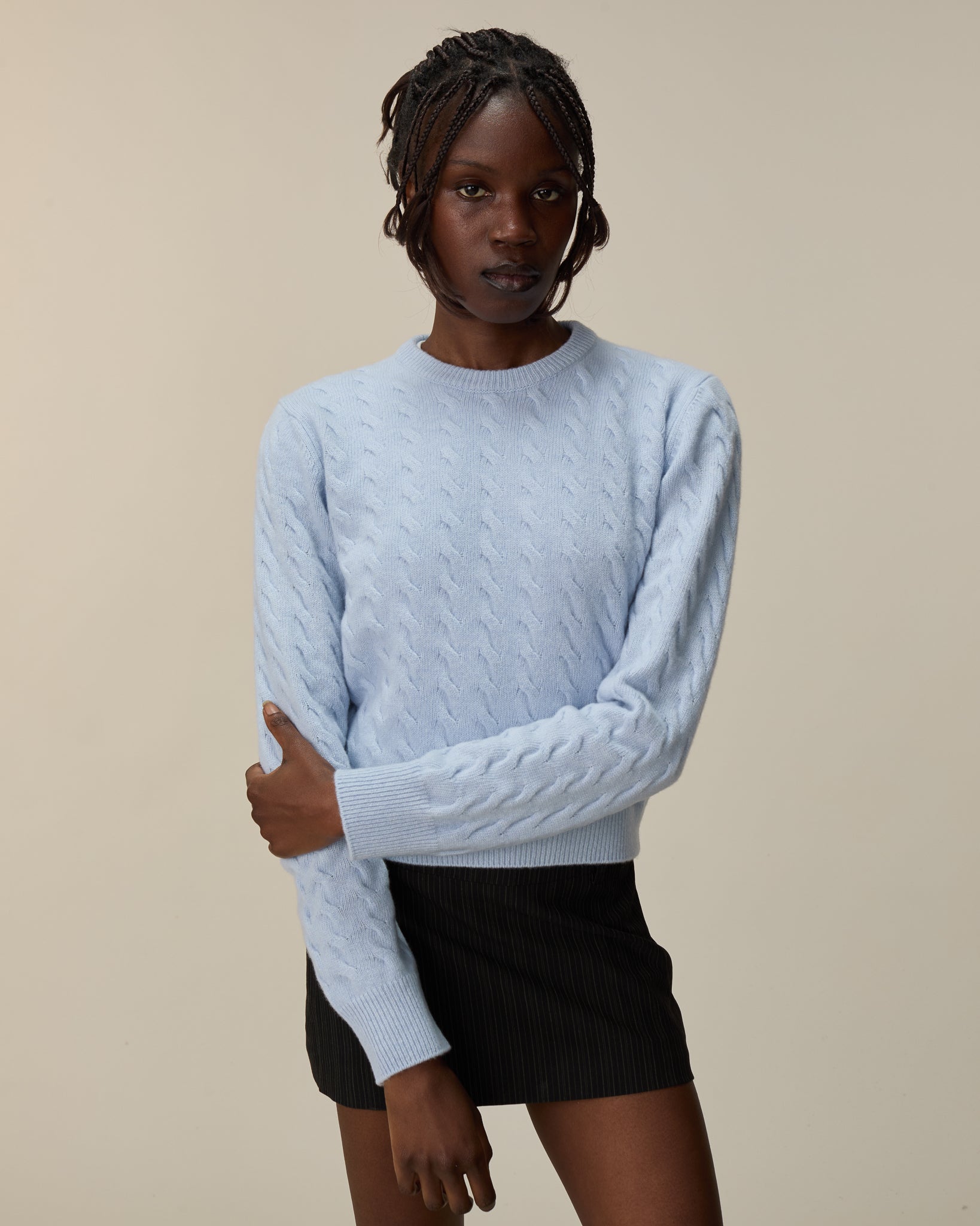 Women’s Mini Cable Knit Sweater in Sky Blue