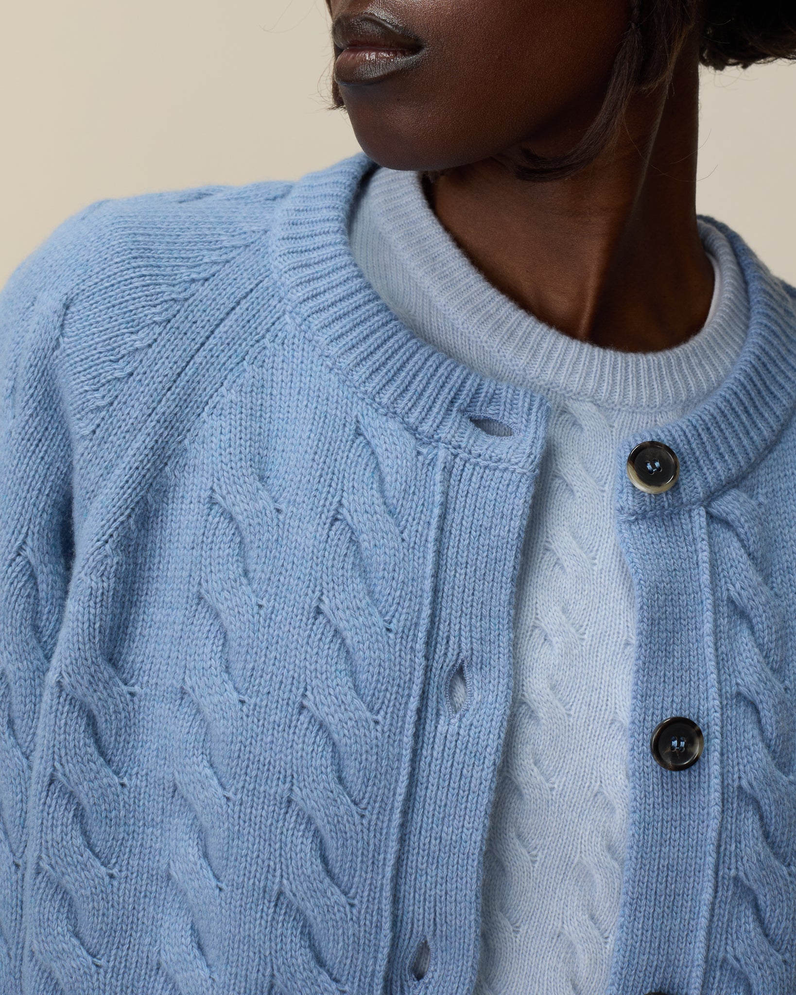 Women's Blue Jean Cable Knit Cardigan