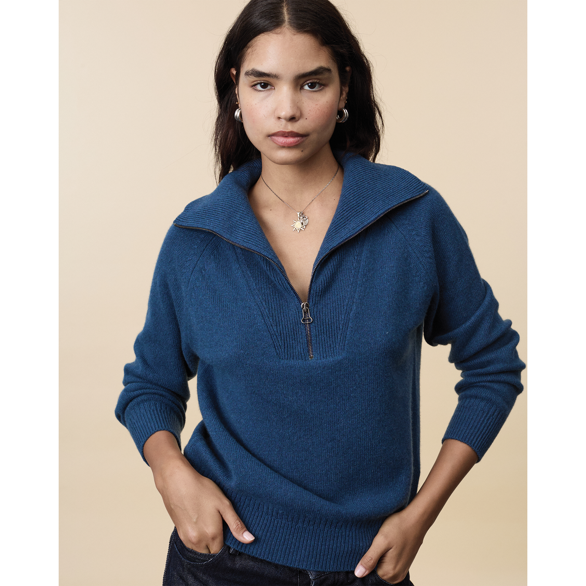 Women's Ocean Cashmere Zip collar Sweater
