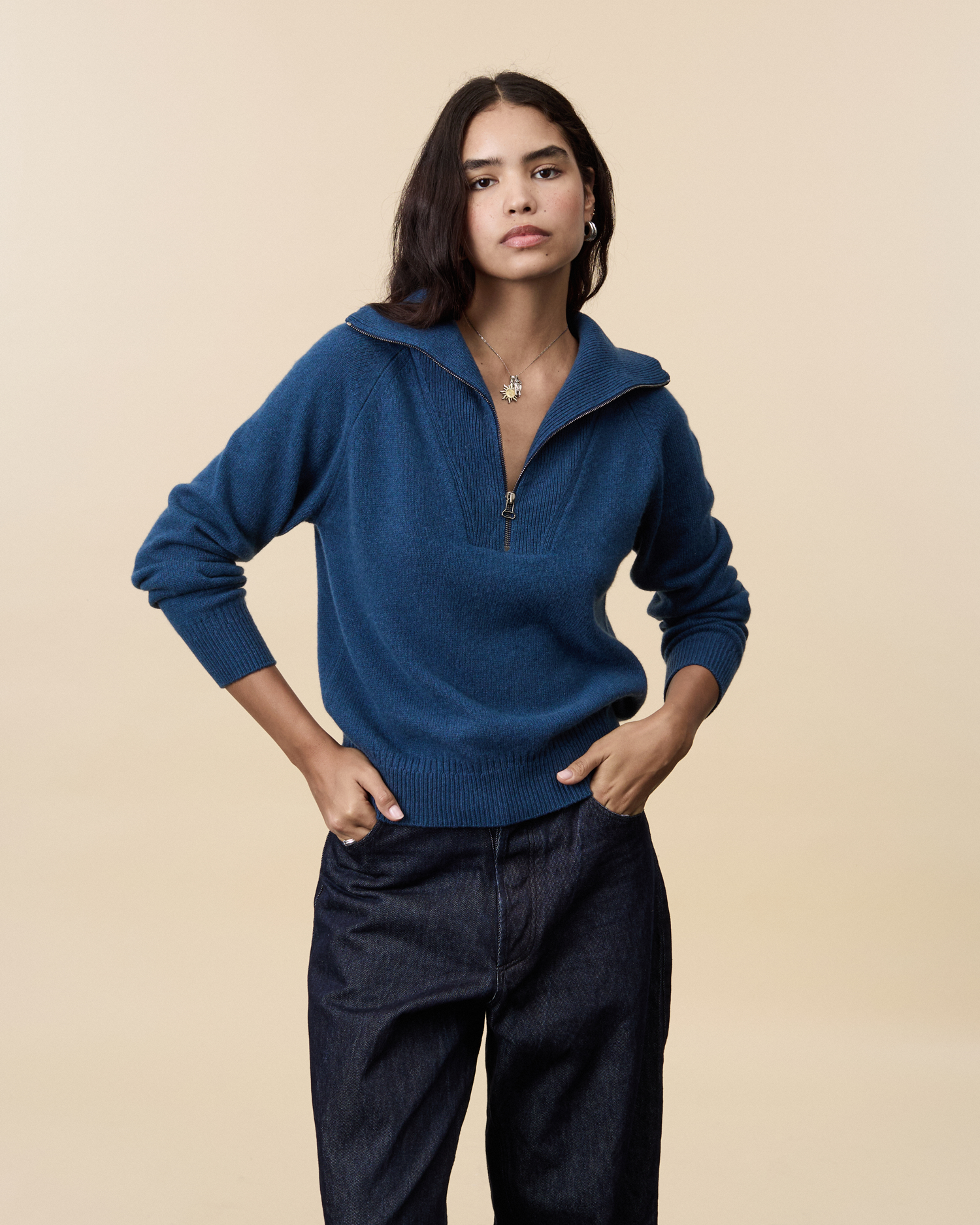 Women's Ocean Cashmere Zip collar Sweater