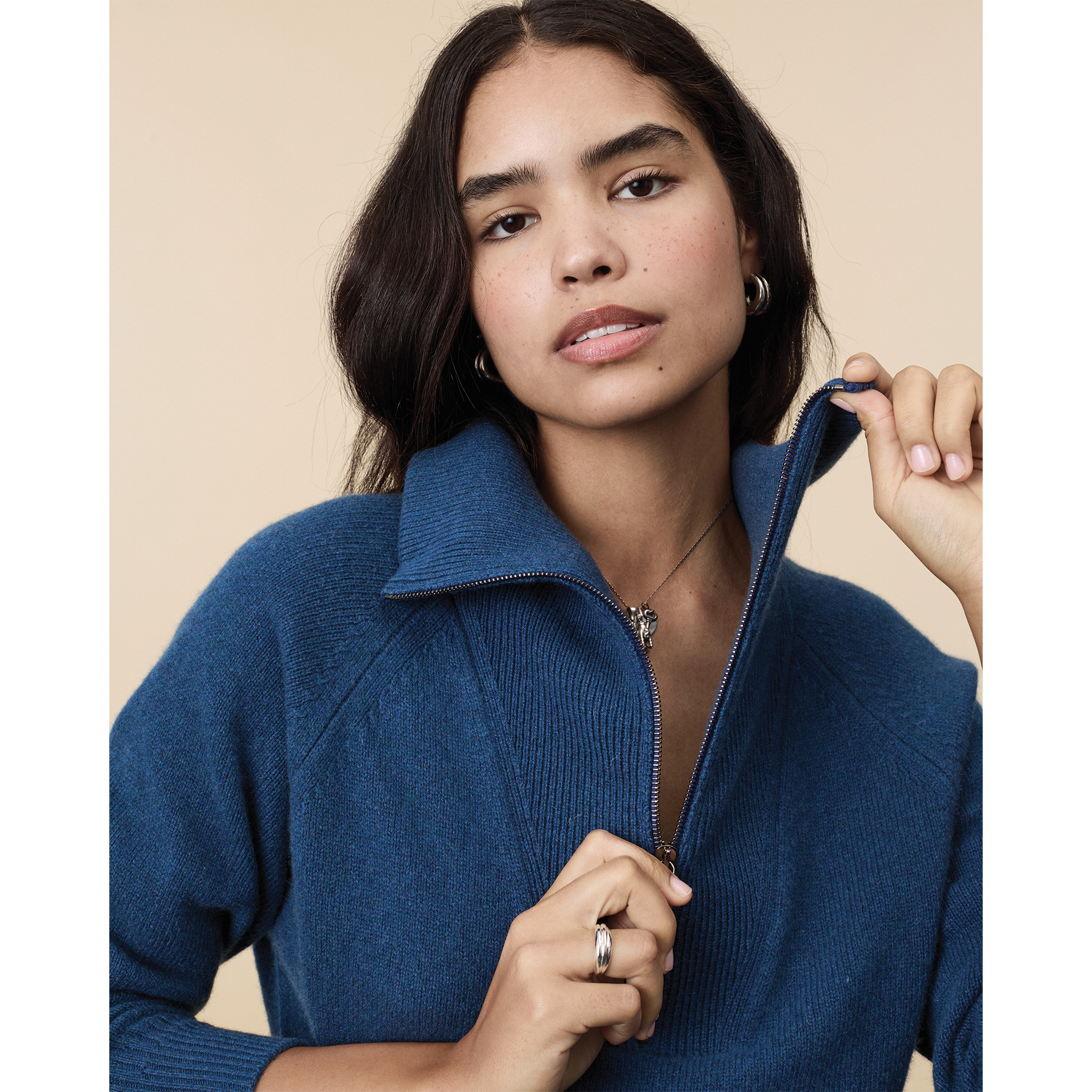 Women's Ocean Cashmere Zip collar Sweater