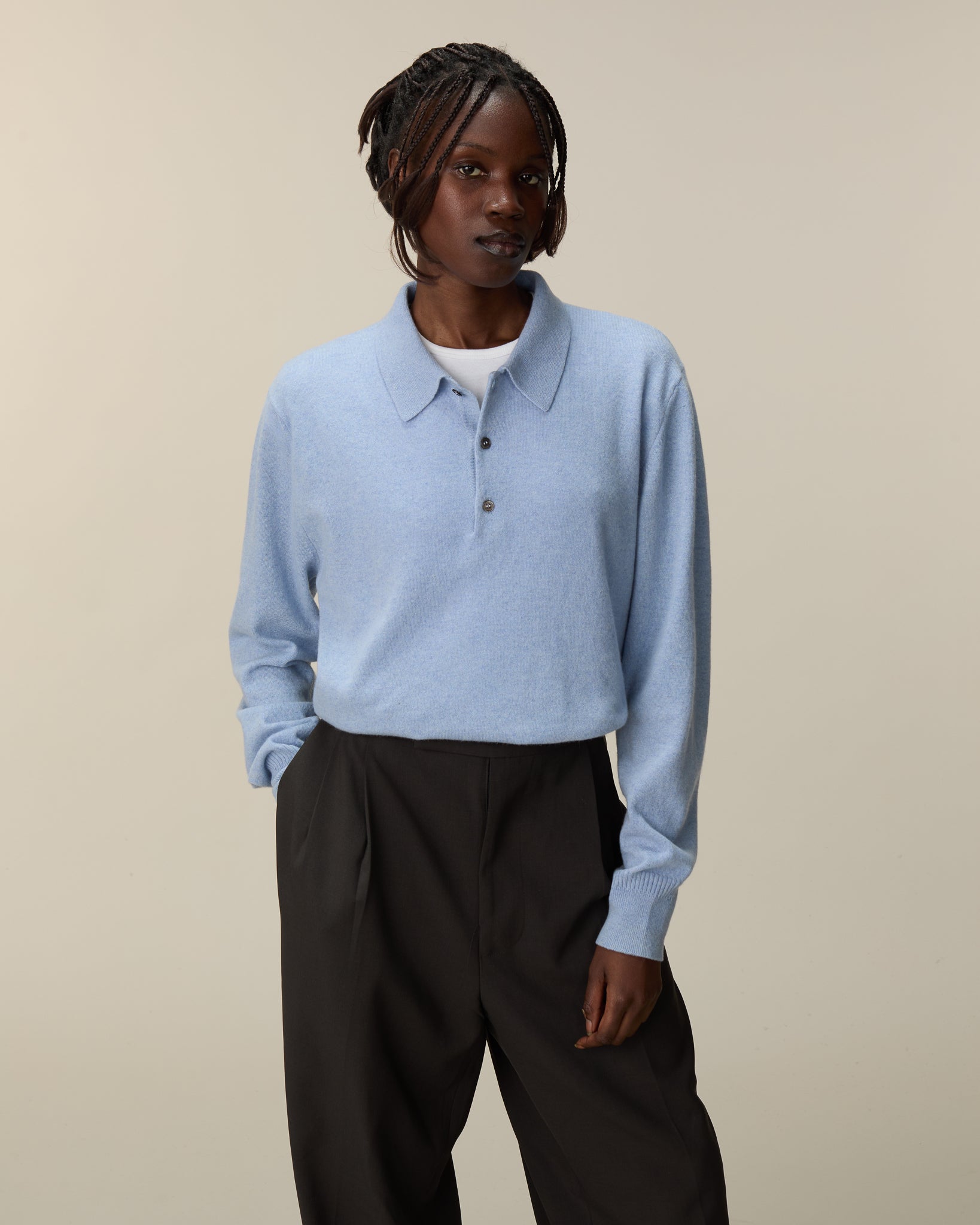 Women's light cashmere polo shirt Sky blue Tricot