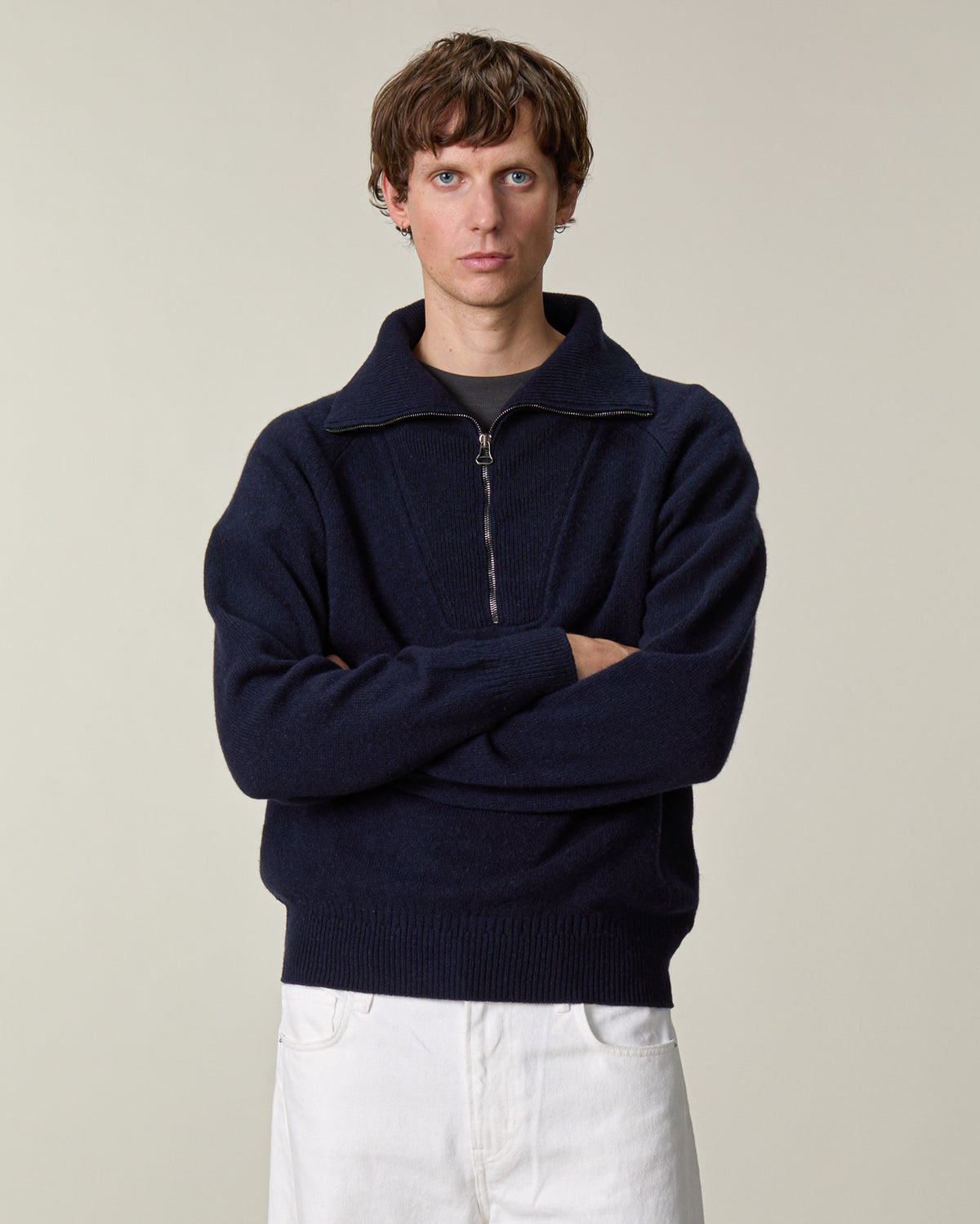 Pull col zippé en cachemire Marine foncé Homme