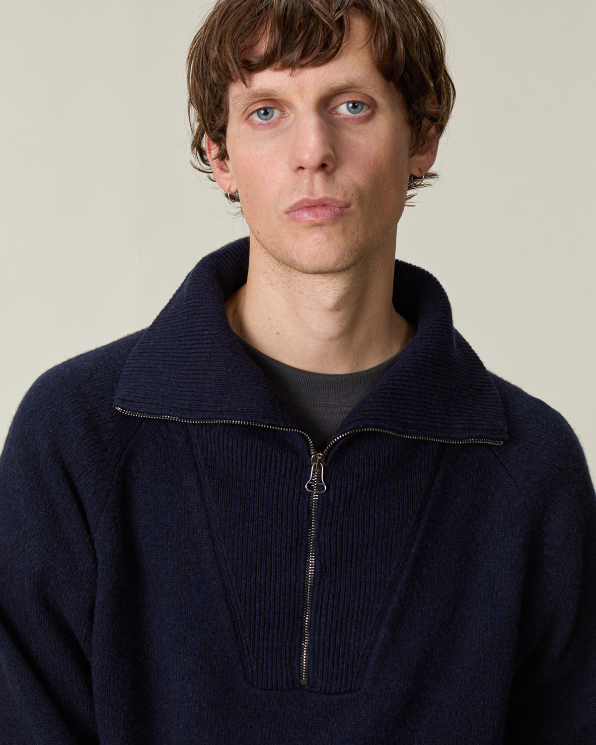Pull col zippé en cachemire Marine foncé Homme