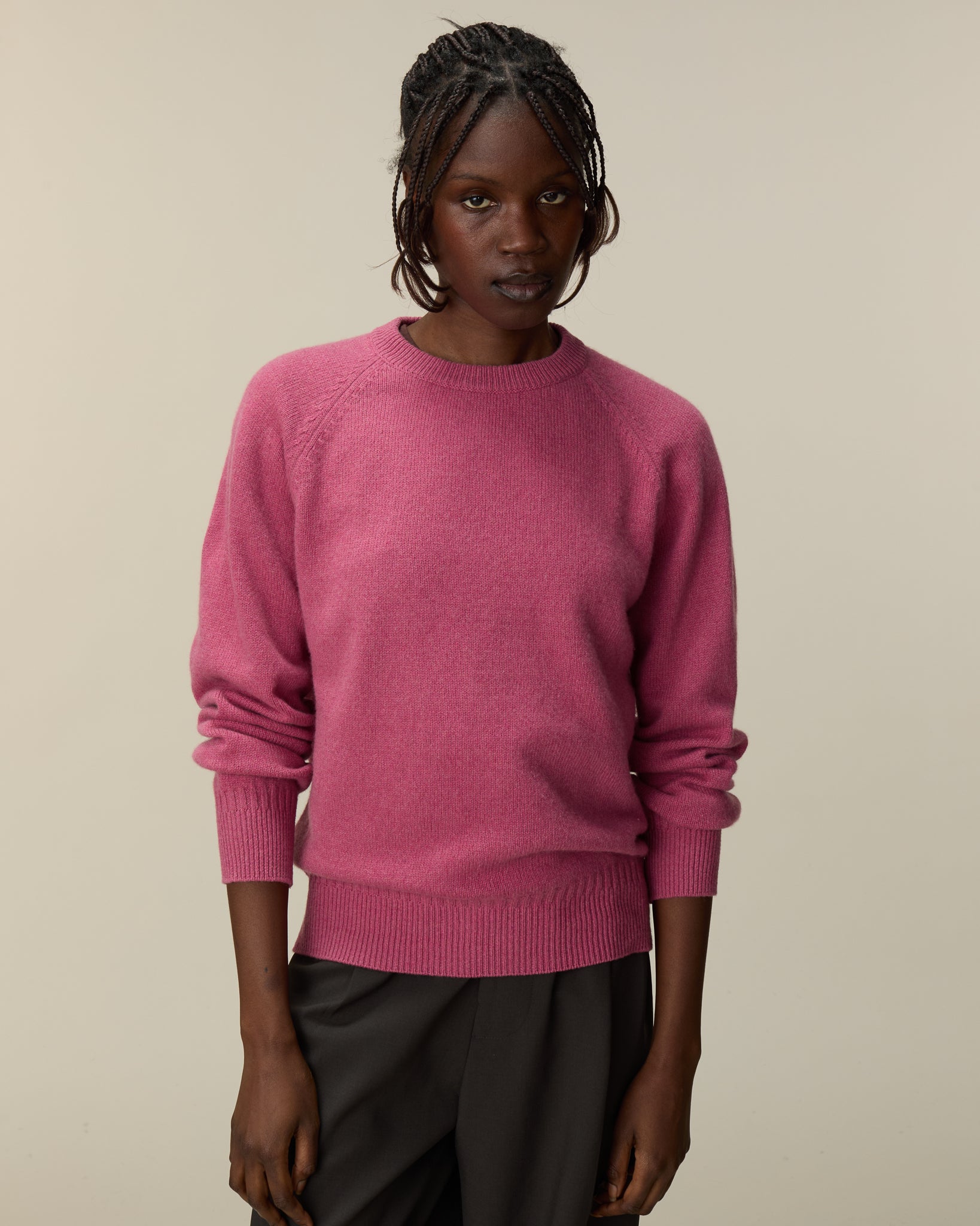 Pull col rond en cachemire Rose Indien Femme Tricot