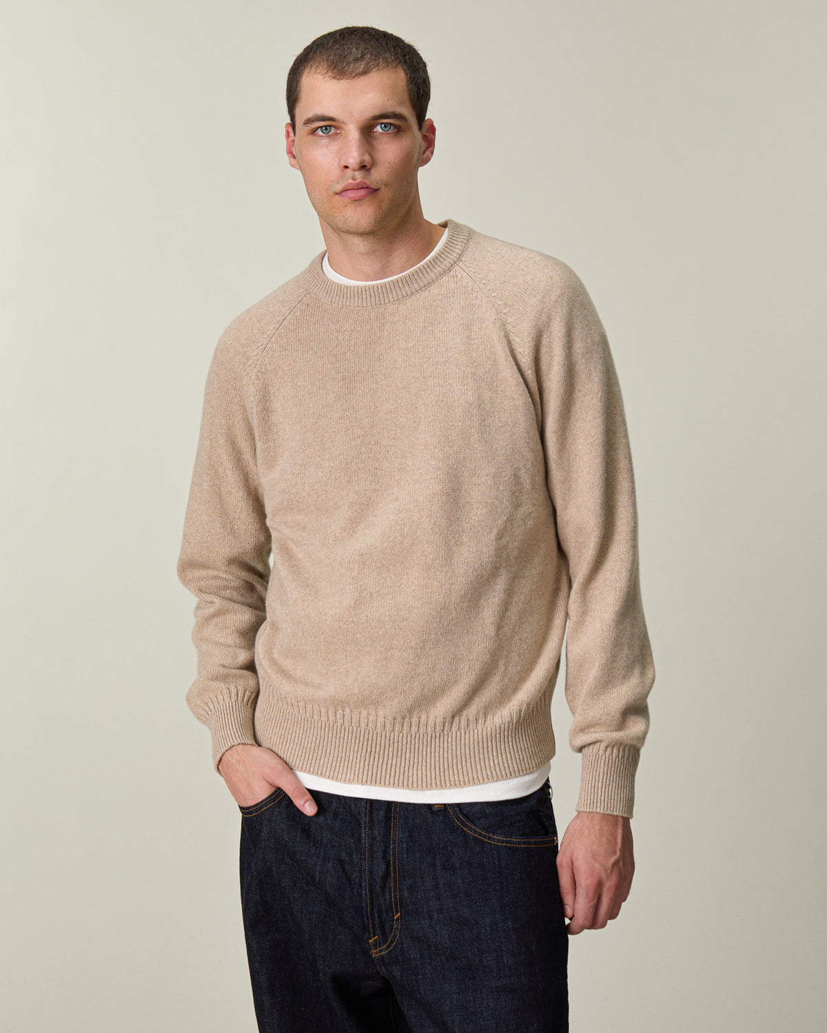 Men's Sand cashmere crewneck