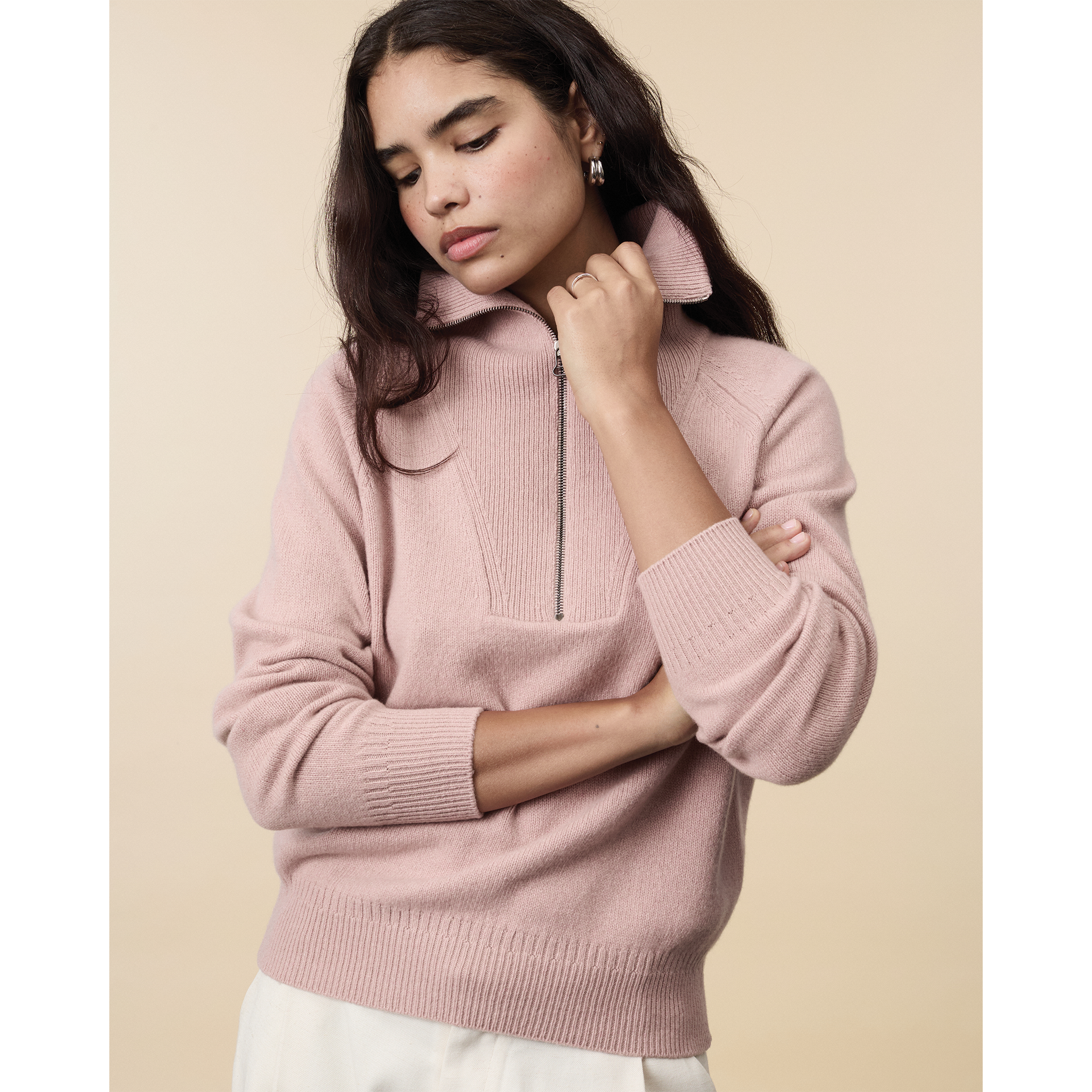 Pull col zippé en cachemire Nude Femme