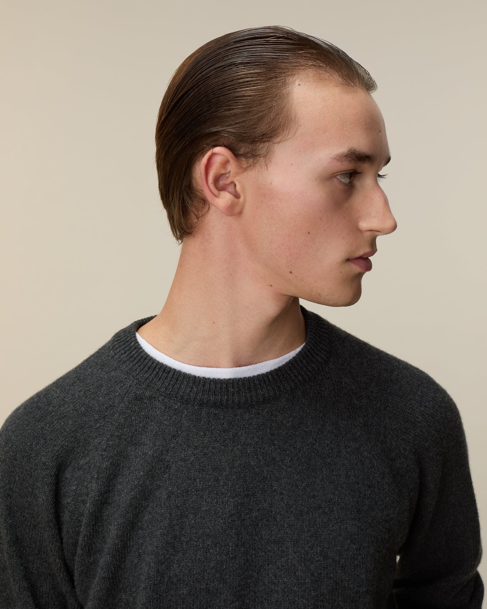 Pull col rond en cachemire Gris foncé Homme