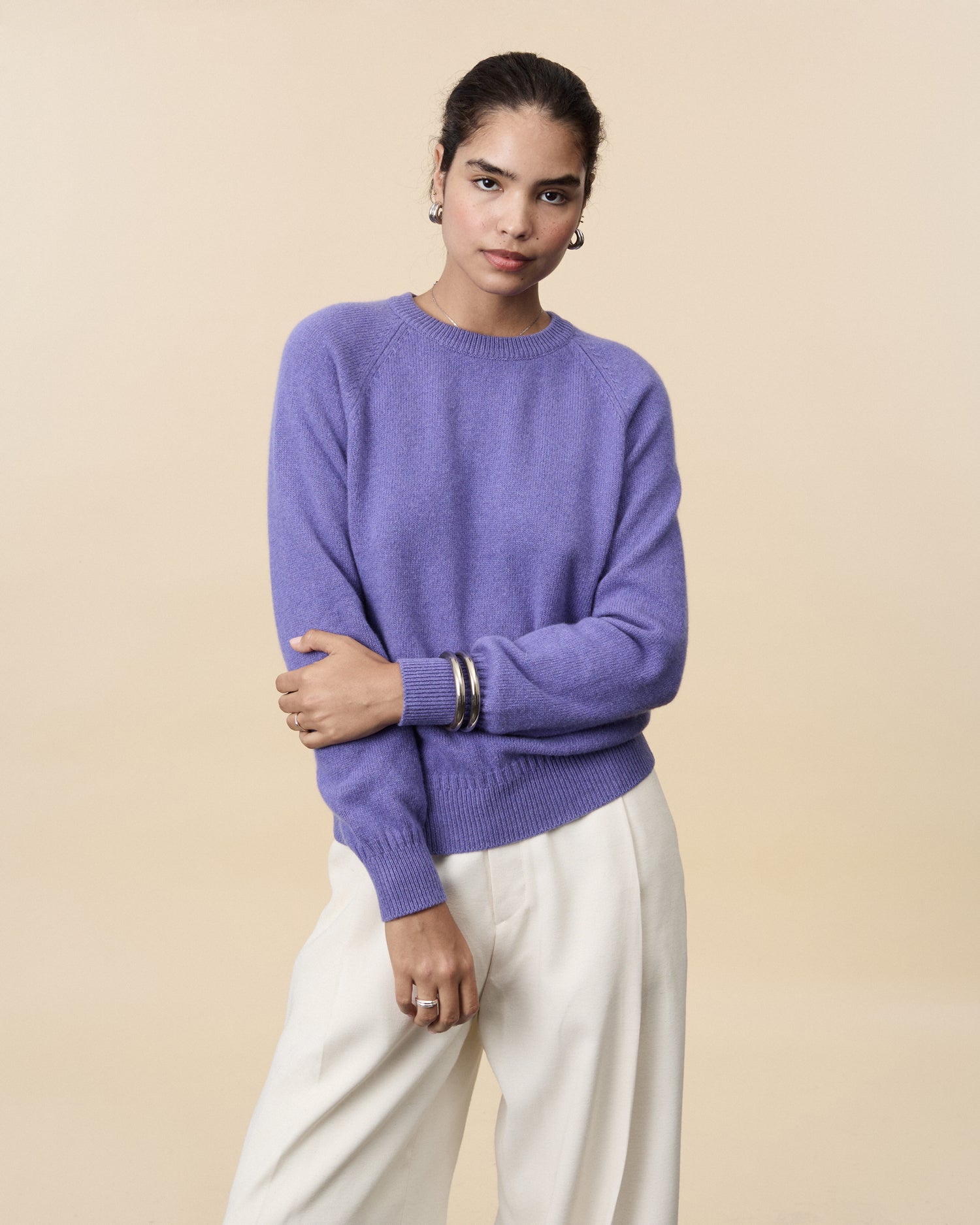 Pull col rond en cachemire Violet Femme Tricot