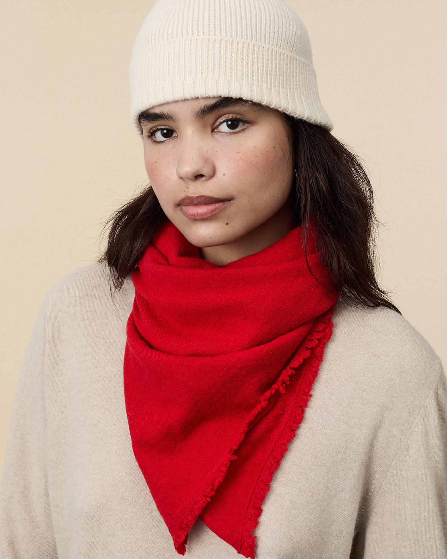 Bonnet en cachemire Blanc Cassé Femme