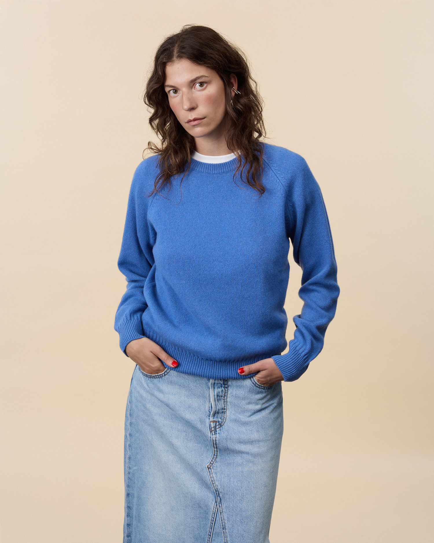 Indigo women's crewneck cashmere sweater | Tricot