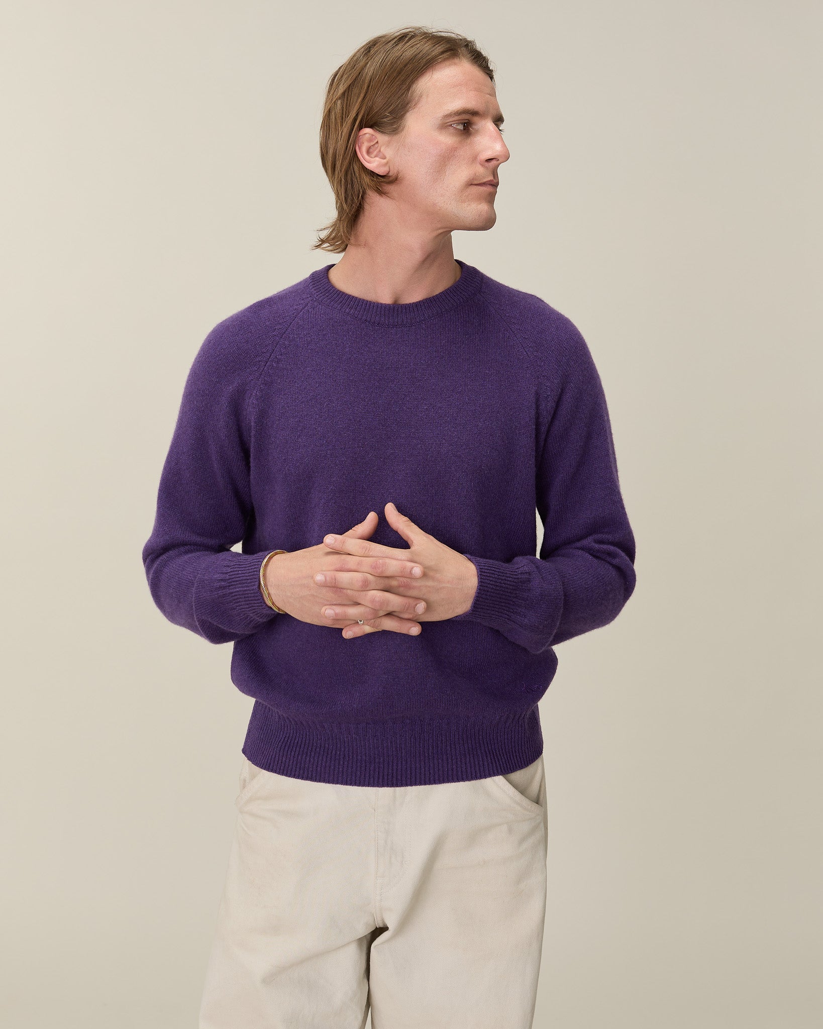 Pull col rond en cachemire Léo Purple Homme