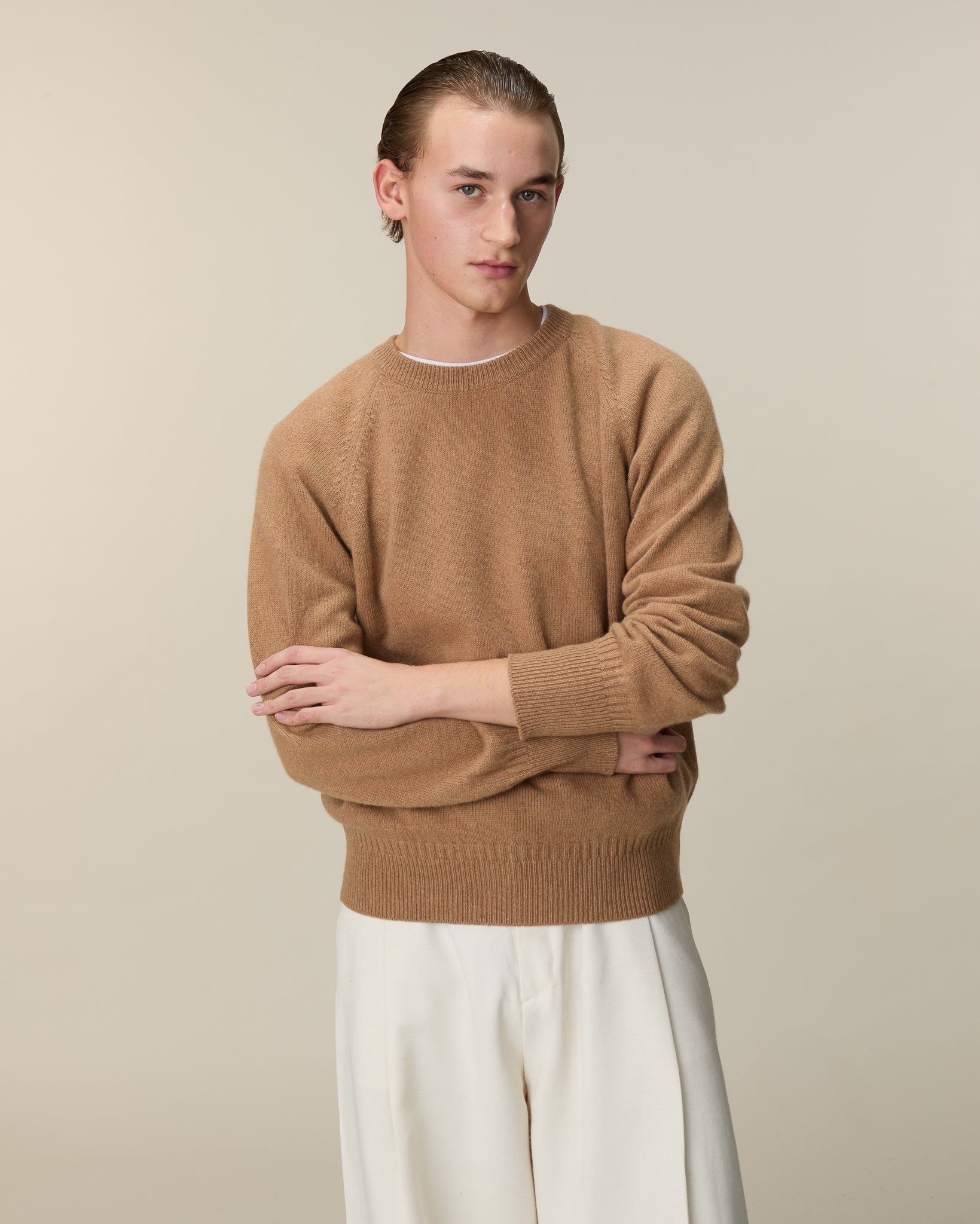 Camel Men's crewneck cashmere sweater