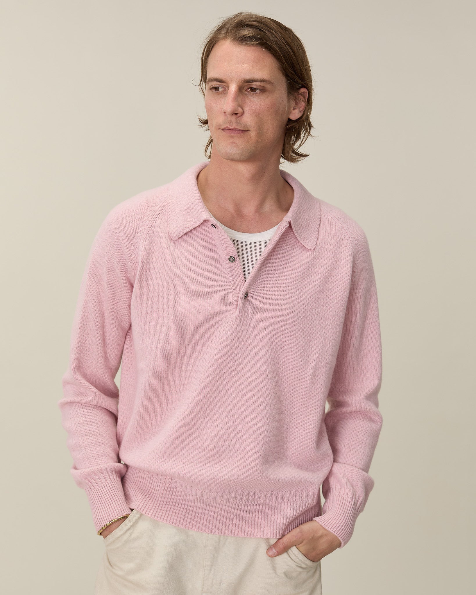 Polo en cachemire Rose homme - Tricot