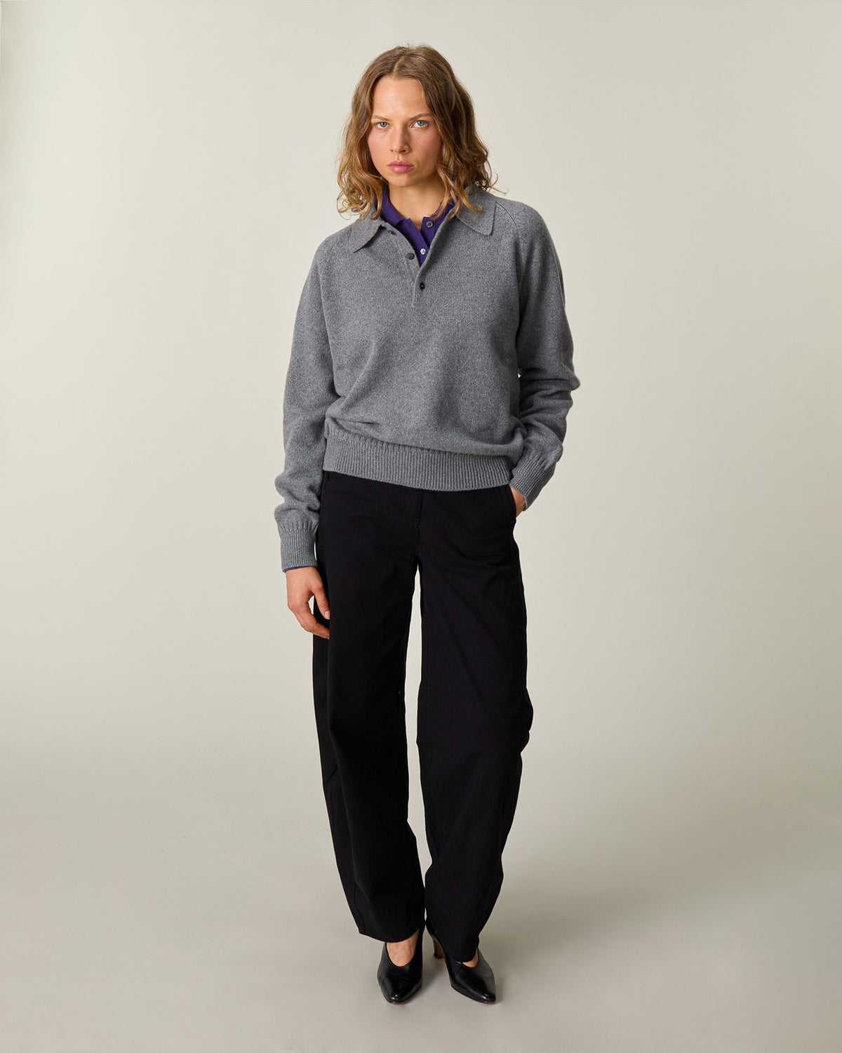 Women's gray cashmere polo