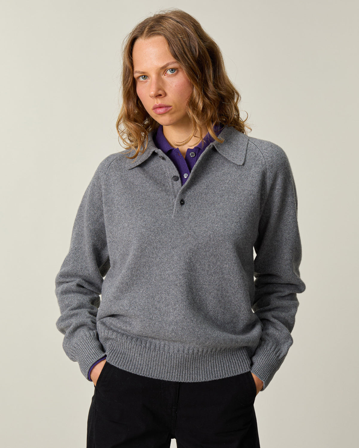 Women's gray cashmere polo