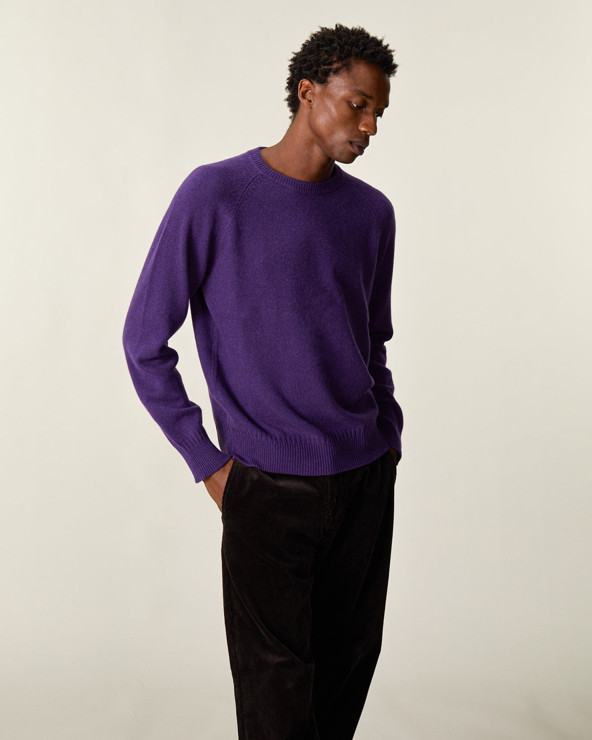Pull col rond en cachemire Léo Purple Homme