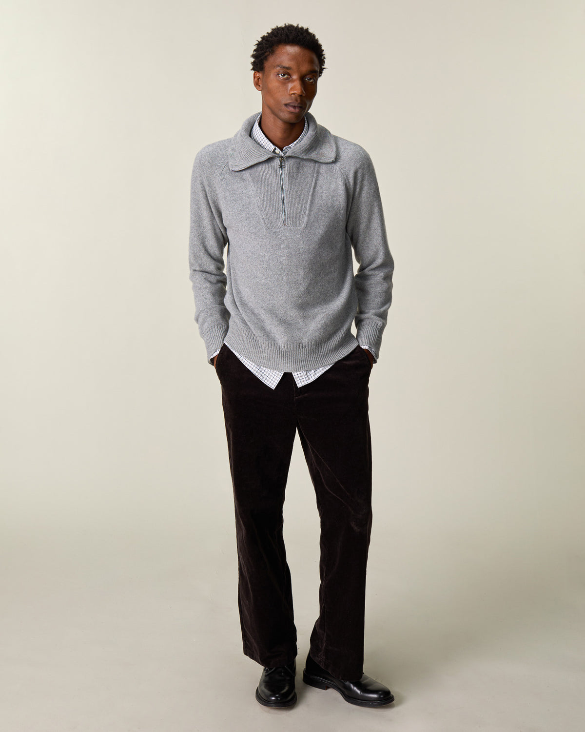 Pull col zippé en cachemire Gris Homme