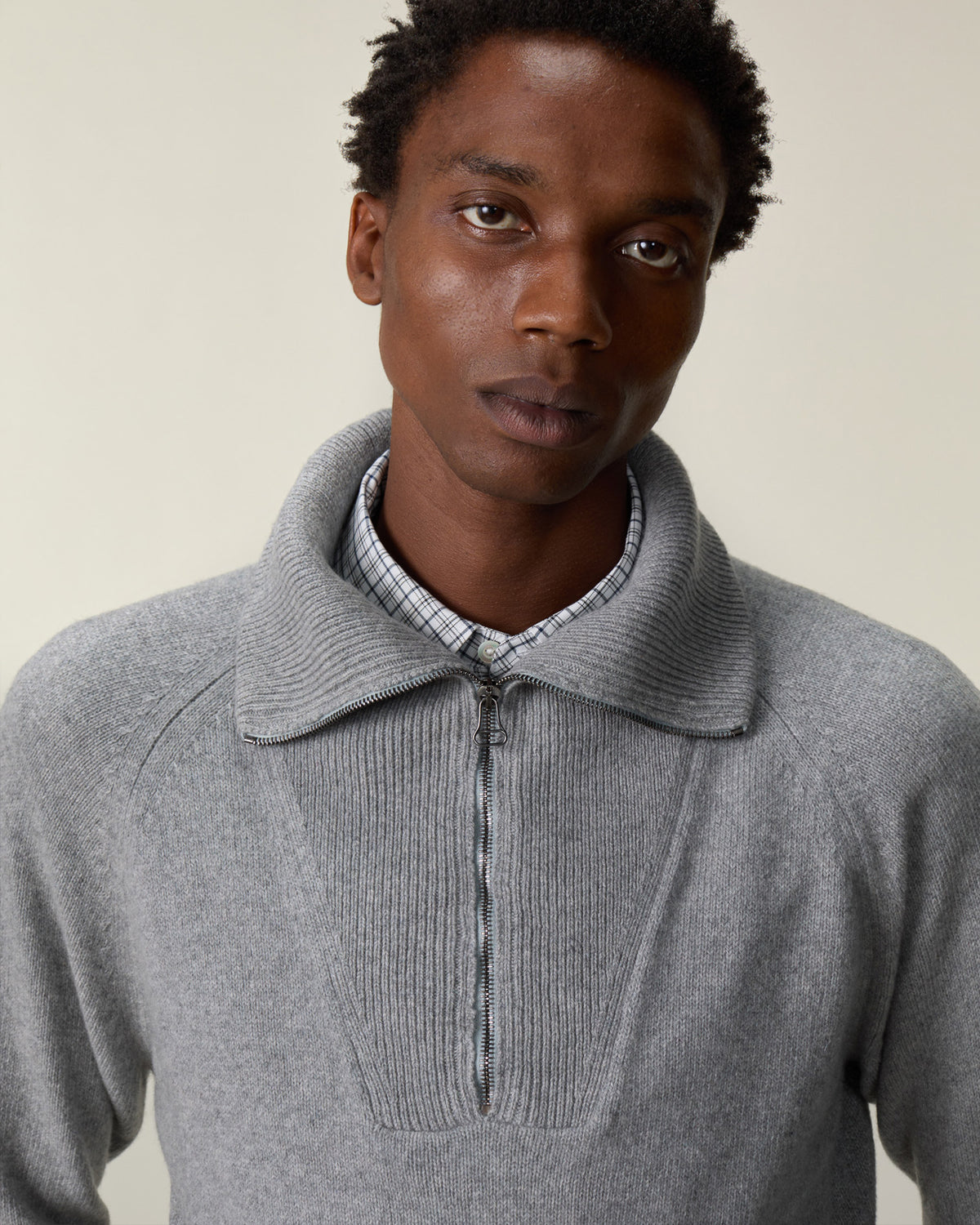 Pull col zippé en cachemire Gris Homme