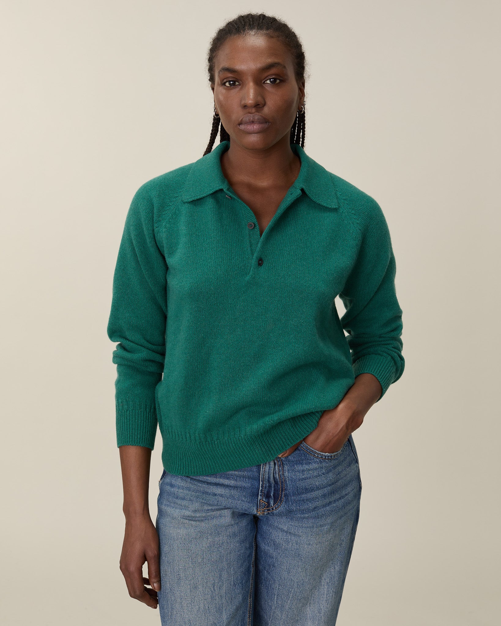 Polo en cachemire Vert bouteille Femme - Tricot