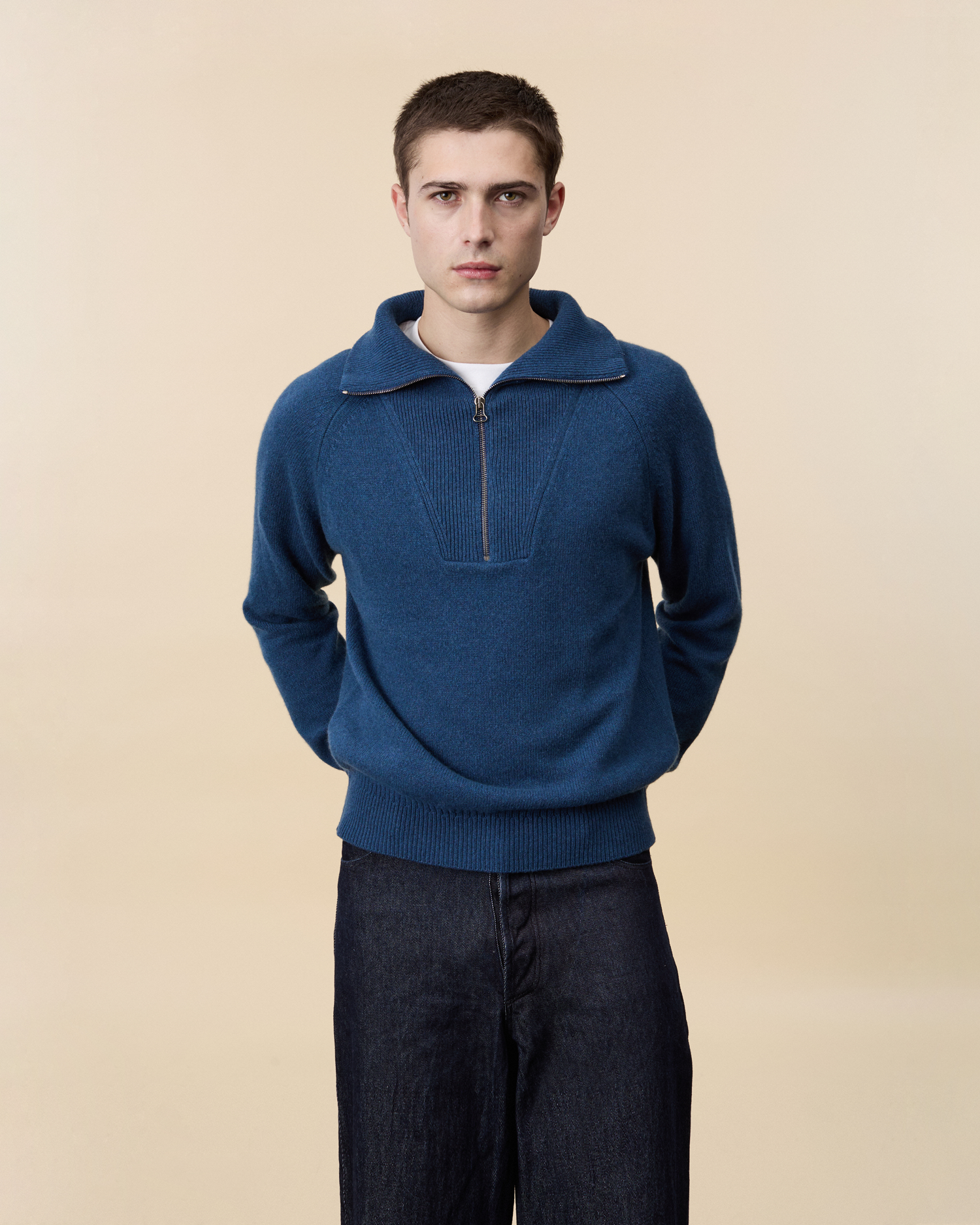 Men's Ocean Cashmere Zip Collar Sweater