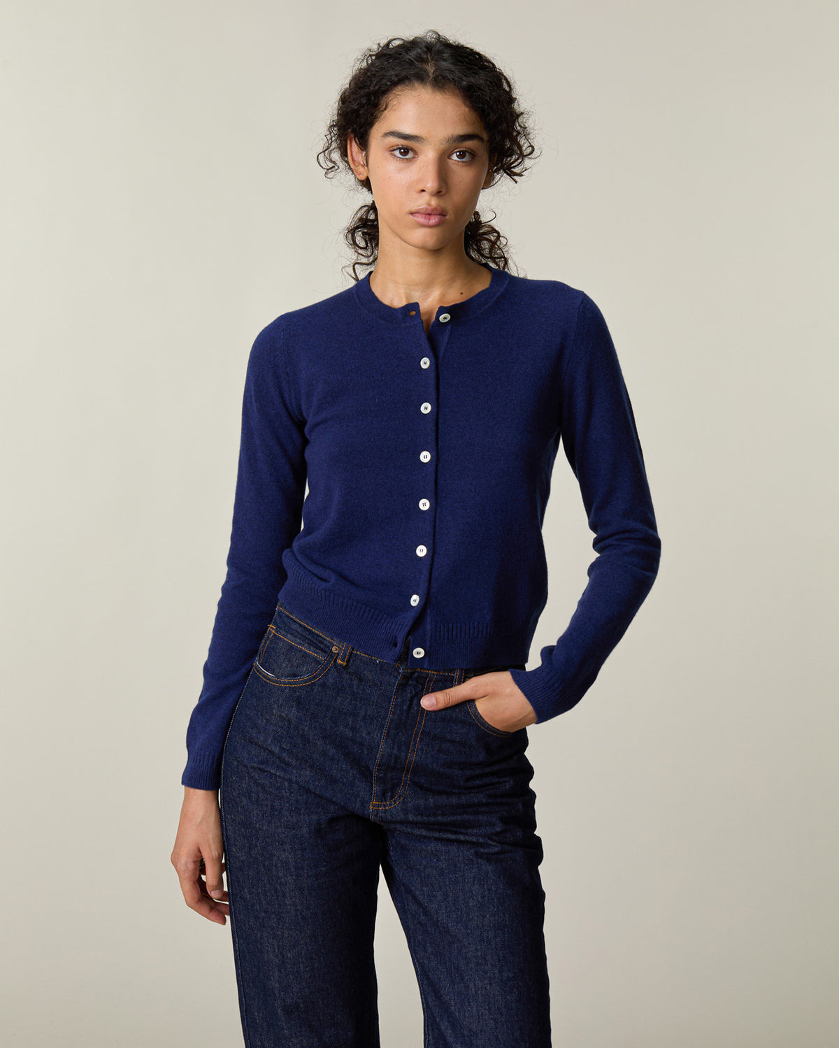 Cardigan Crop Marine Femme
