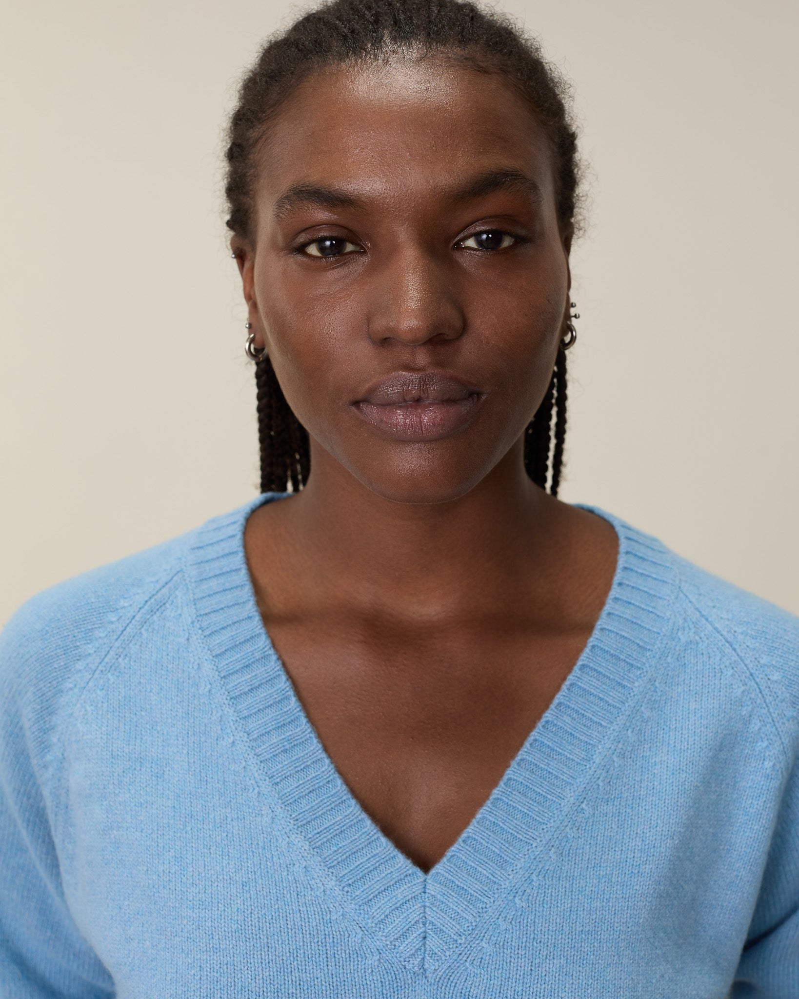 Col V en cachemire bleu Nina femme - Tricot