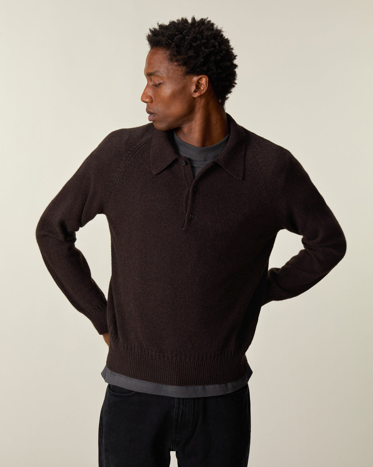 Men's Brown Cashmere Polo Shirt