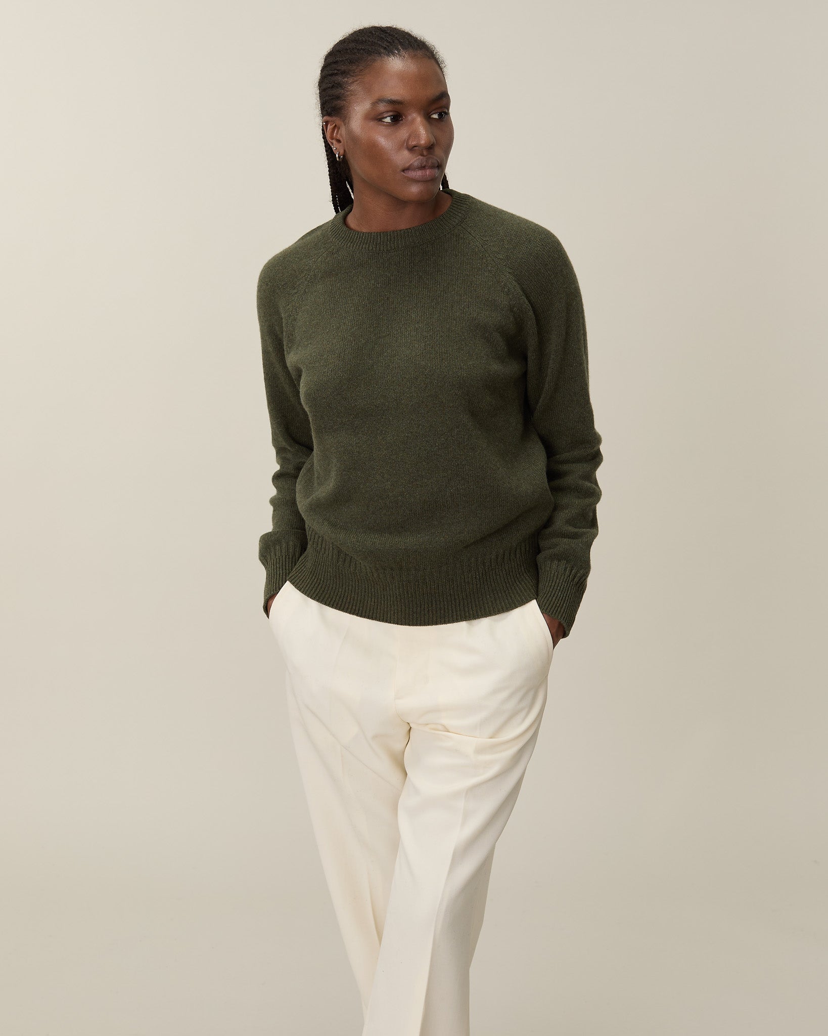 Women's Khaki Crewneck cashmere sweater