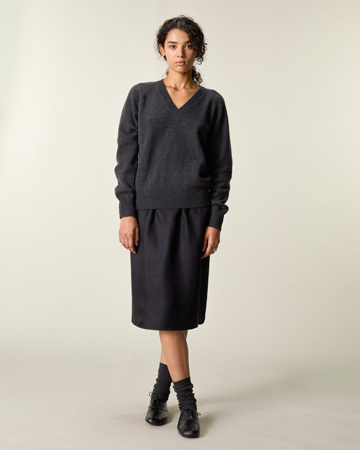 Col V en cachemire Gris foncé Femme