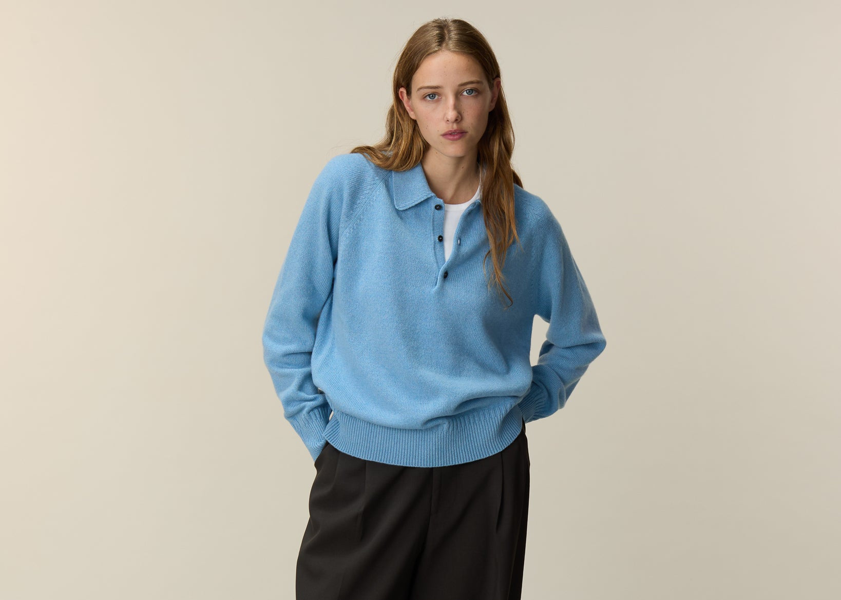 Polo en cachemire bleu Nina femme - Tricot