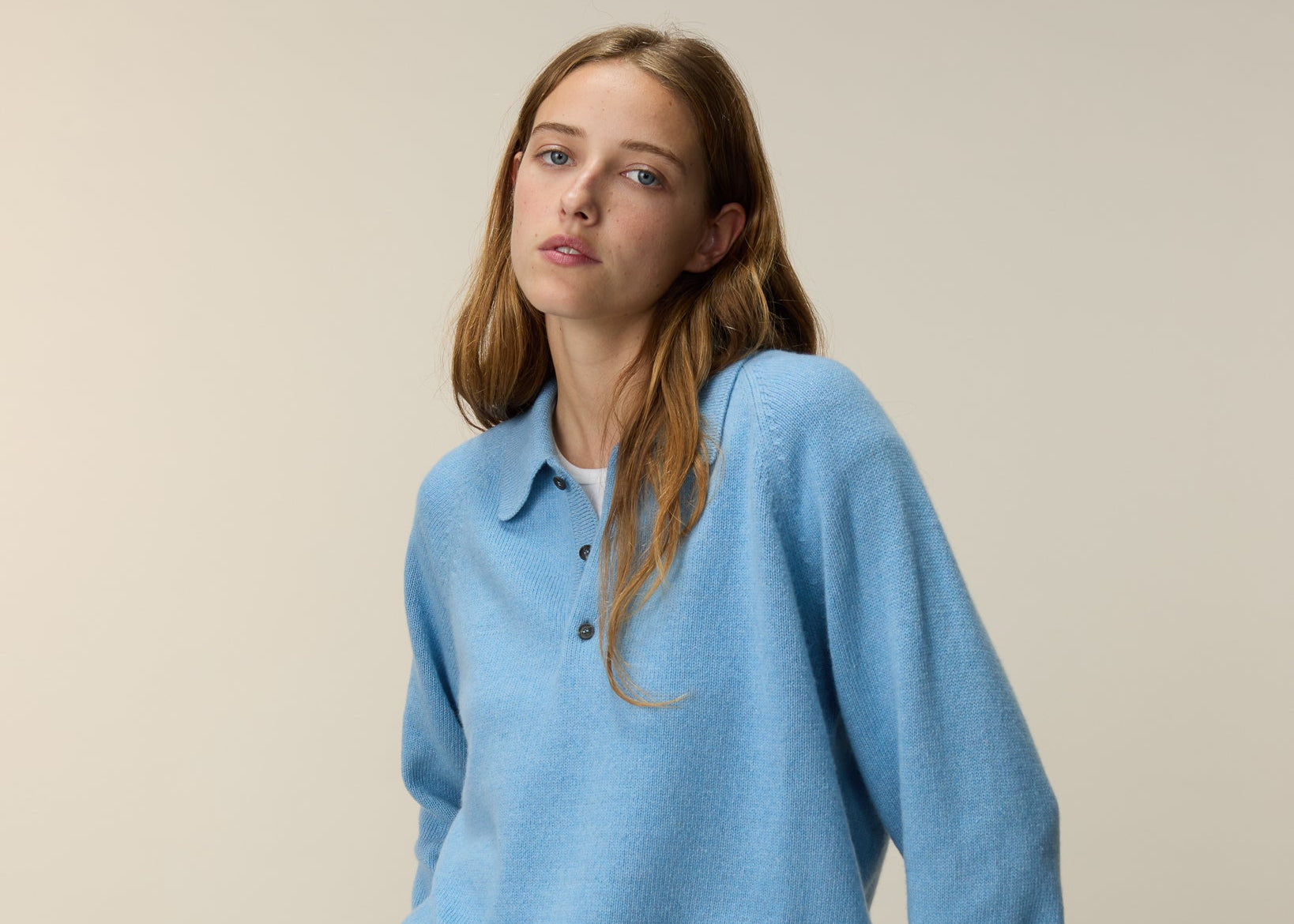 Polo en cachemire bleu Nina femme - Tricot