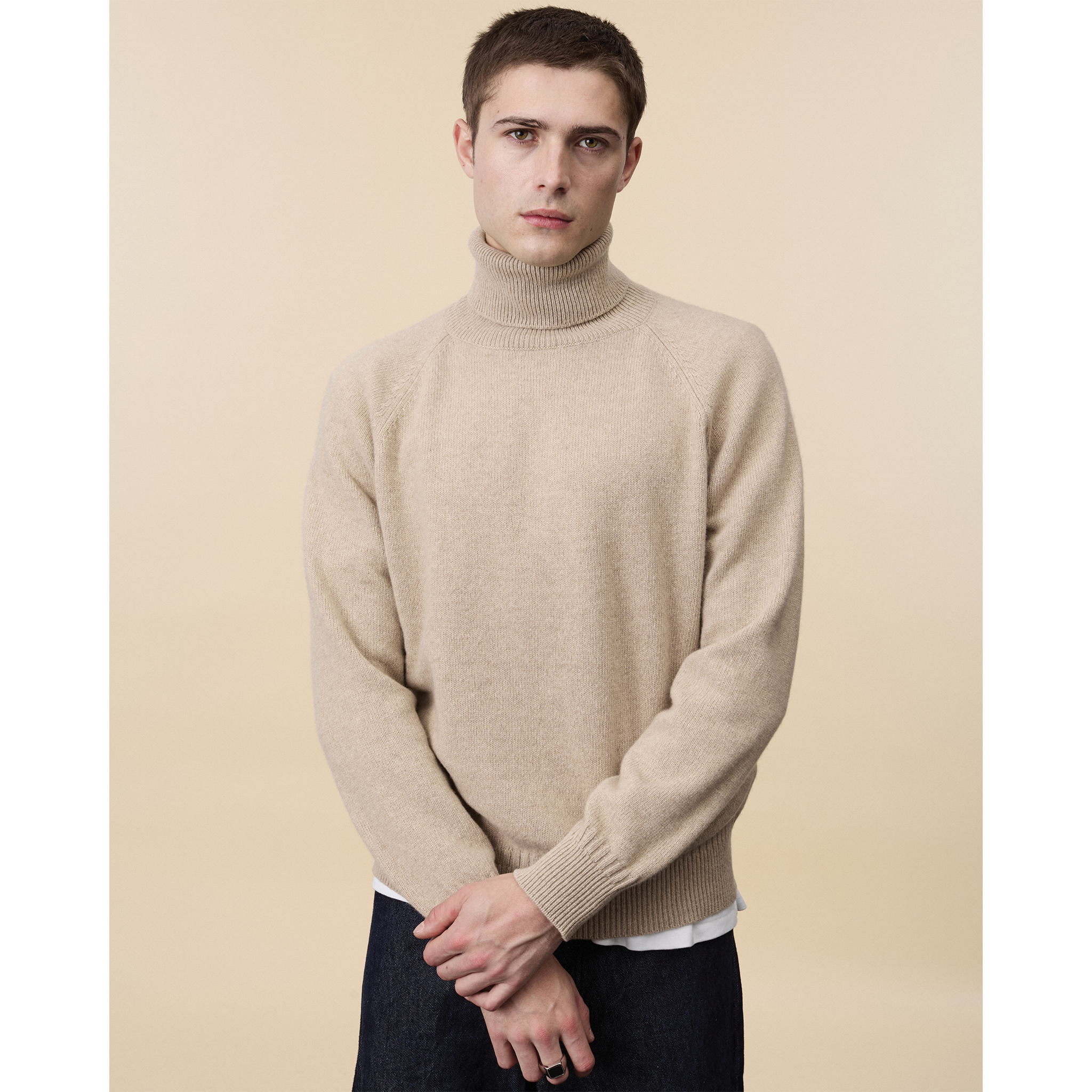 Men's Sand Cashmere turtleneck