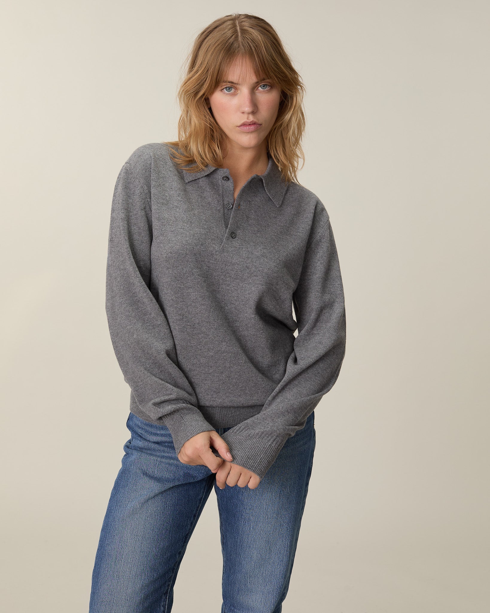 Women’s Lightweight Cashmere Polo – Grey