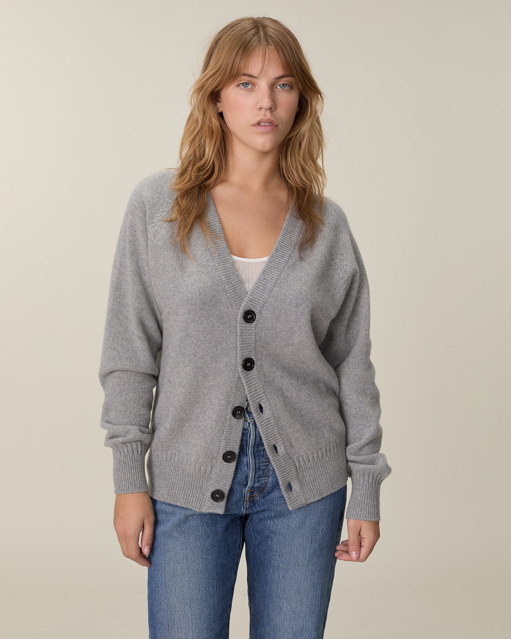 Cardigan Femme Gris - Pull à Col Rond - Taille Standard - Occasion