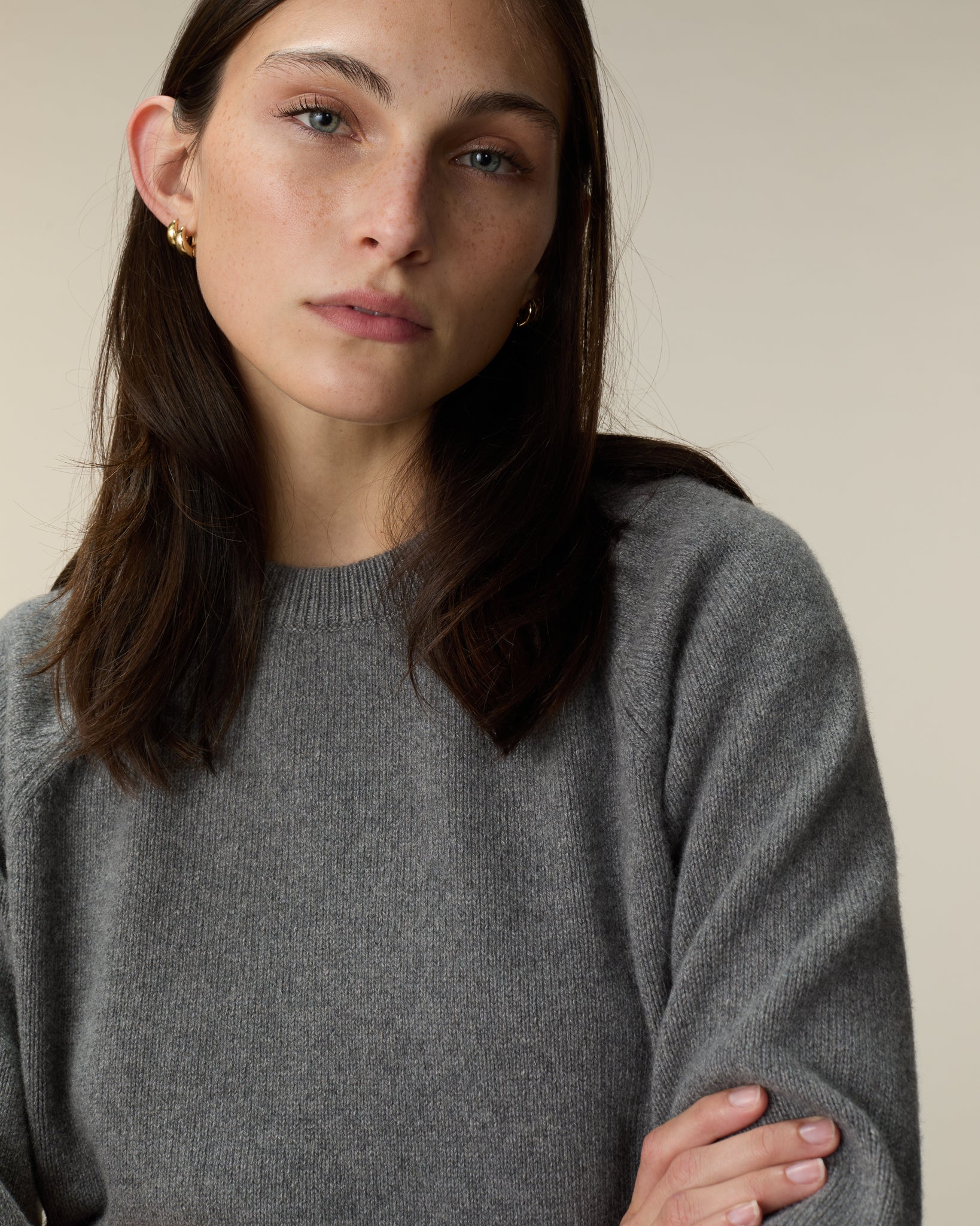 Pull col rond en cachemire Gris Femme - Tricot