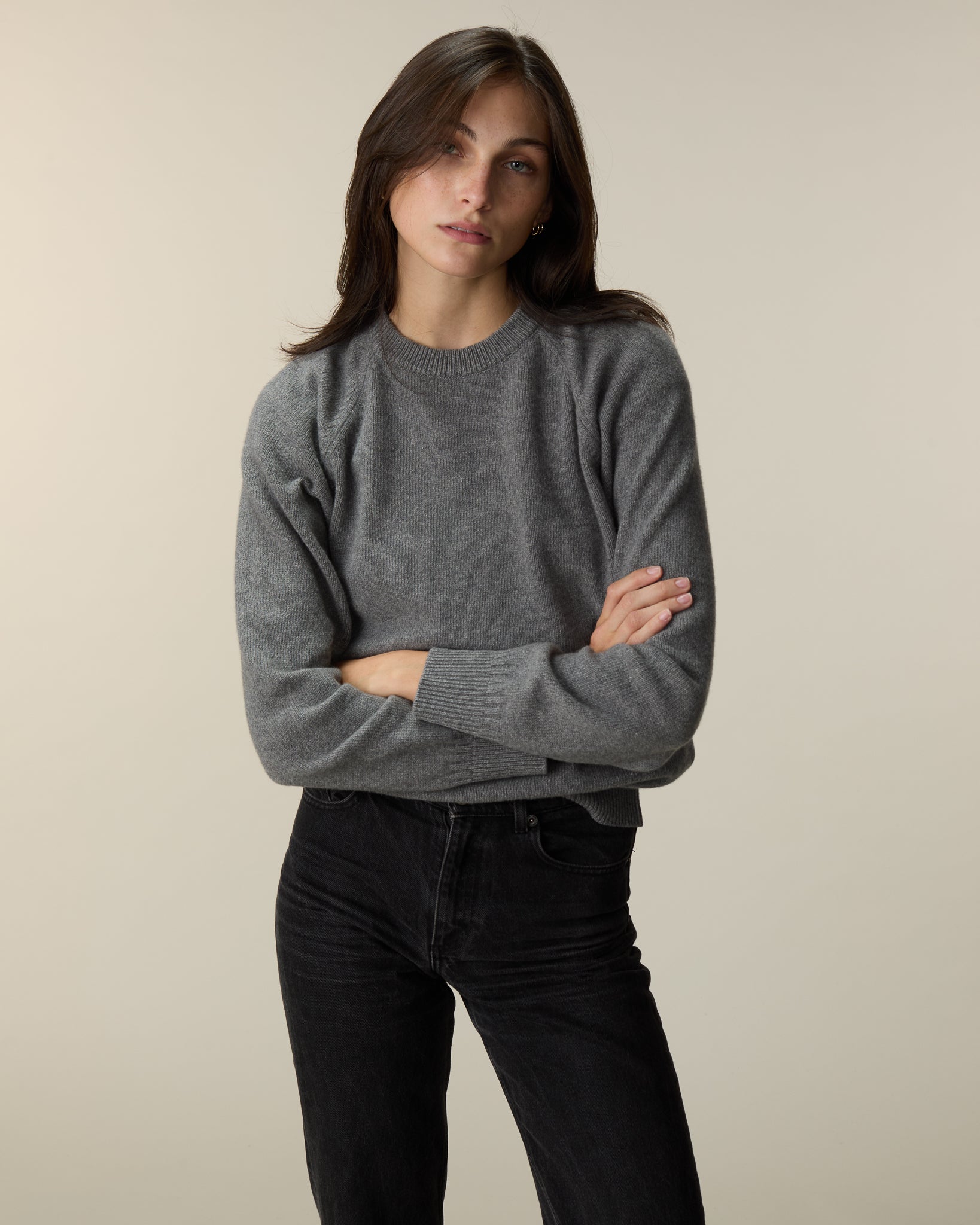 Pull col rond en cachemire Gris Femme - Tricot