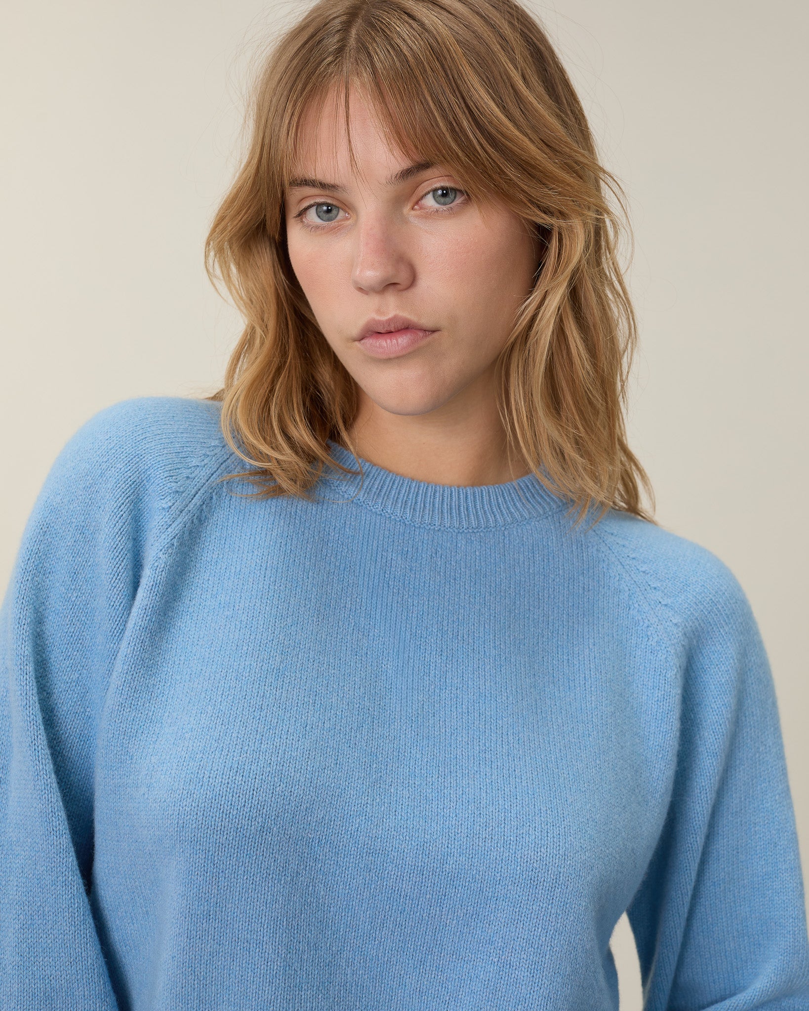 Col rond en cachemire bleu Nina femme - Tricot